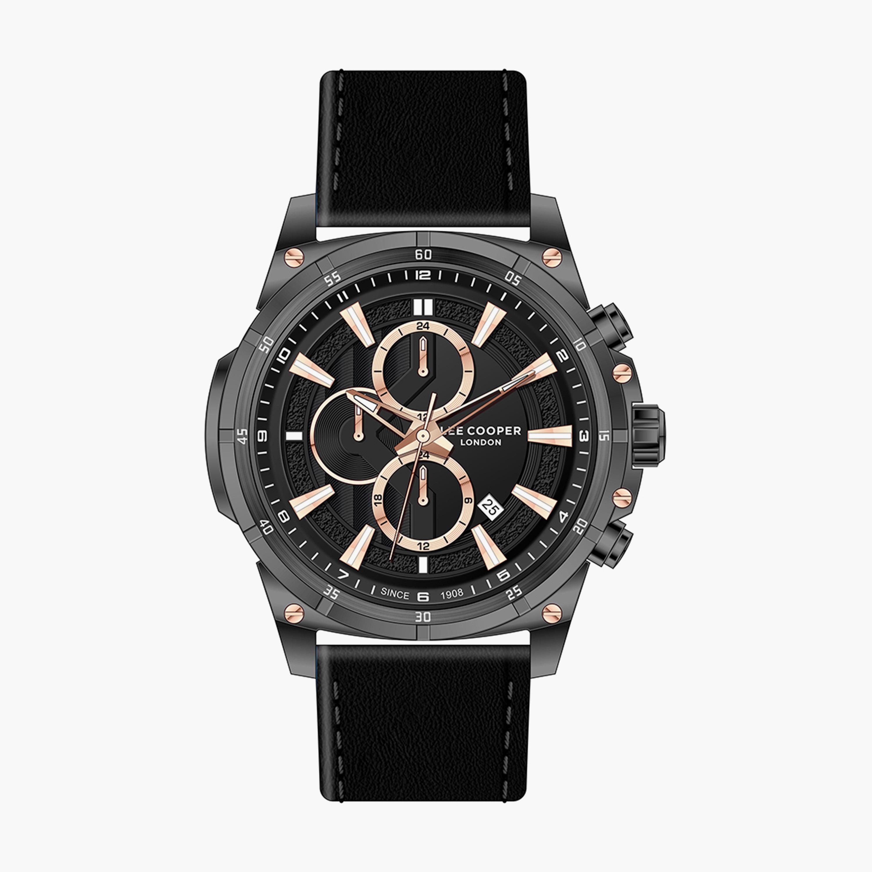 Lee Cooper Men Black Chronograph Leather Strap Watch | LC07489.061-men-watchesandjewellery-watches-image-1