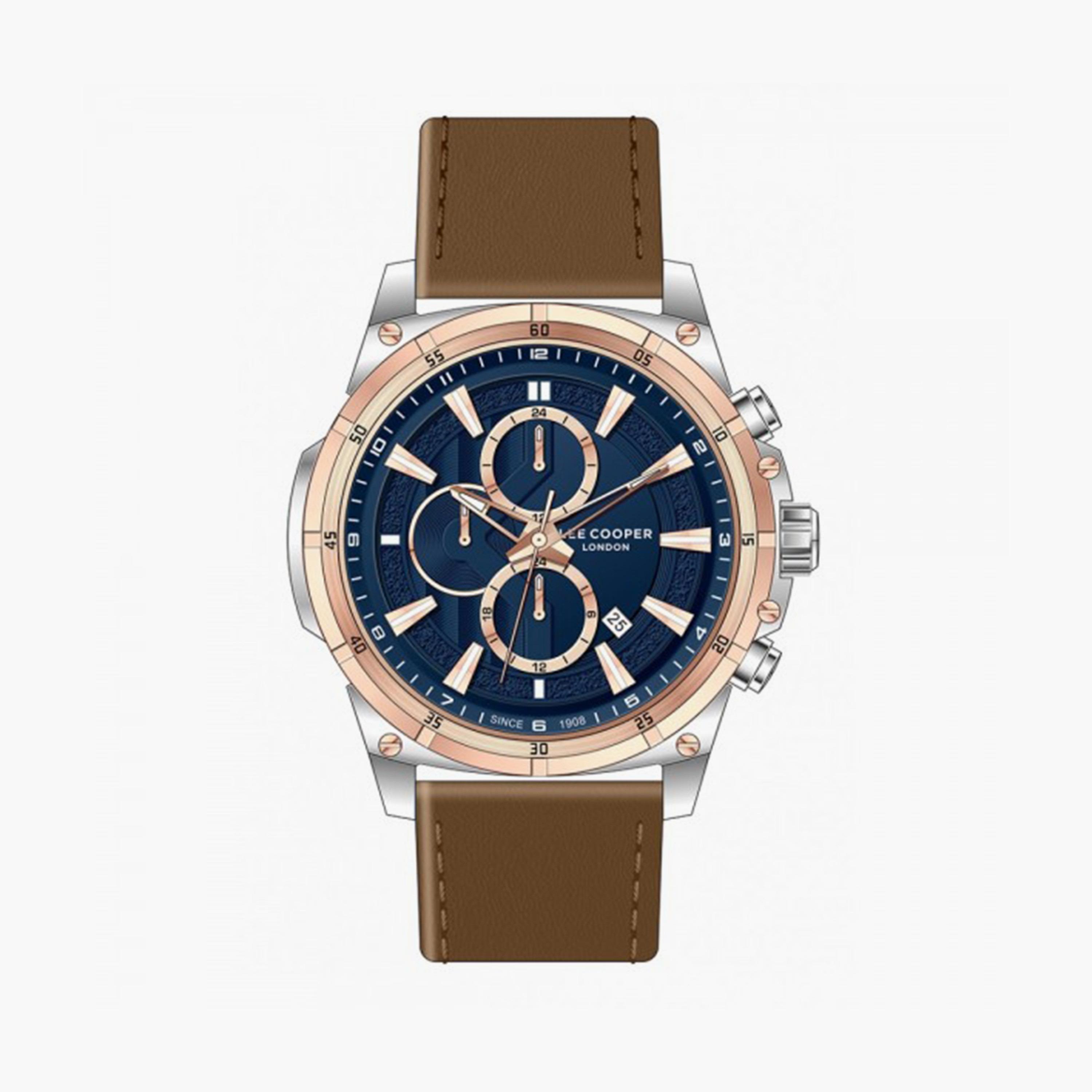  ساعة يد كرونوغراف للرجال باللون البني وسوار جلدي من لي كوبر LC07489.377-men-watchesandjewellery-watches-image-1