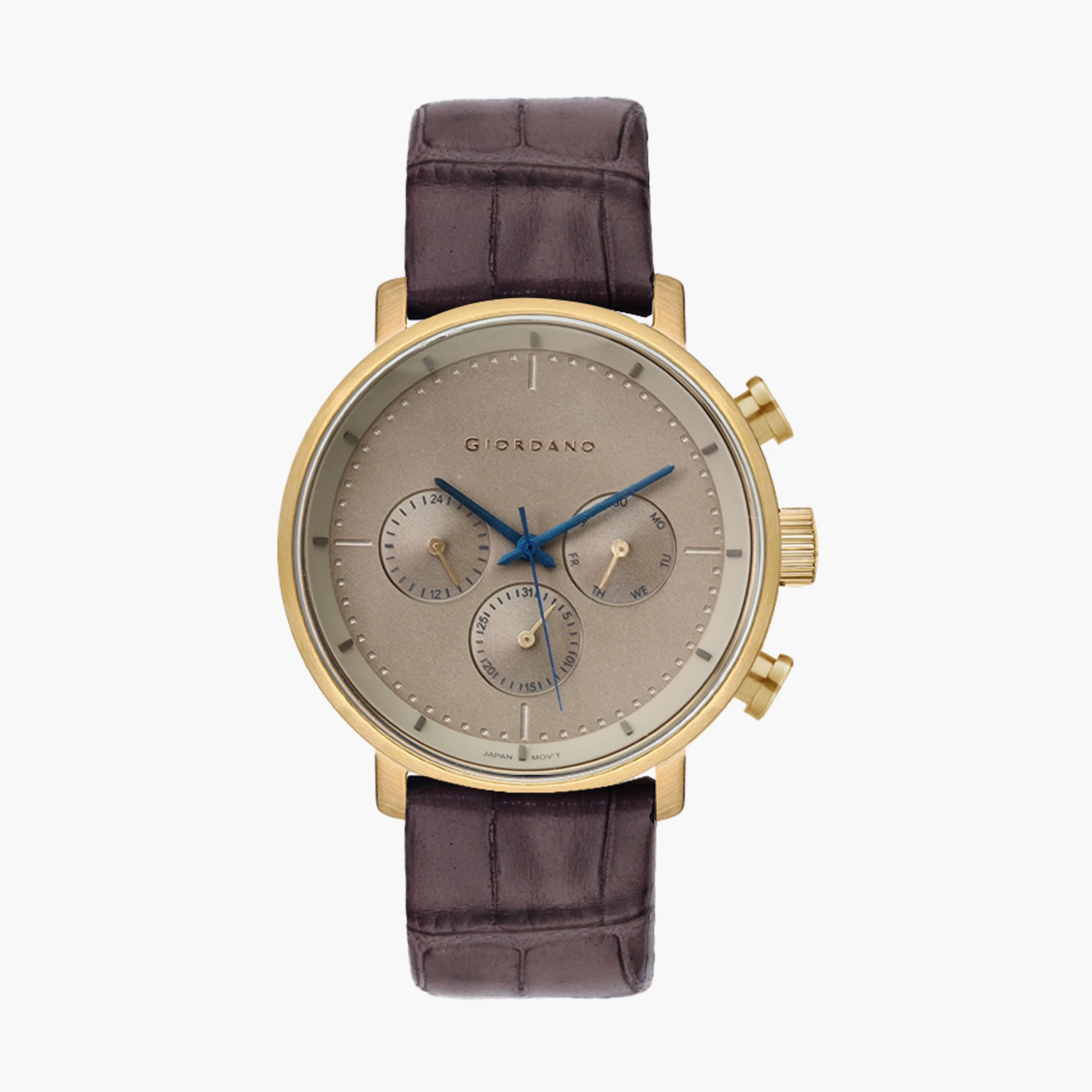 ساعة جيوردانو للرجال كرونوغراف بسوار جلدي بني | جي دي-1194-02-men-watchesandjewellery-watches-image-1