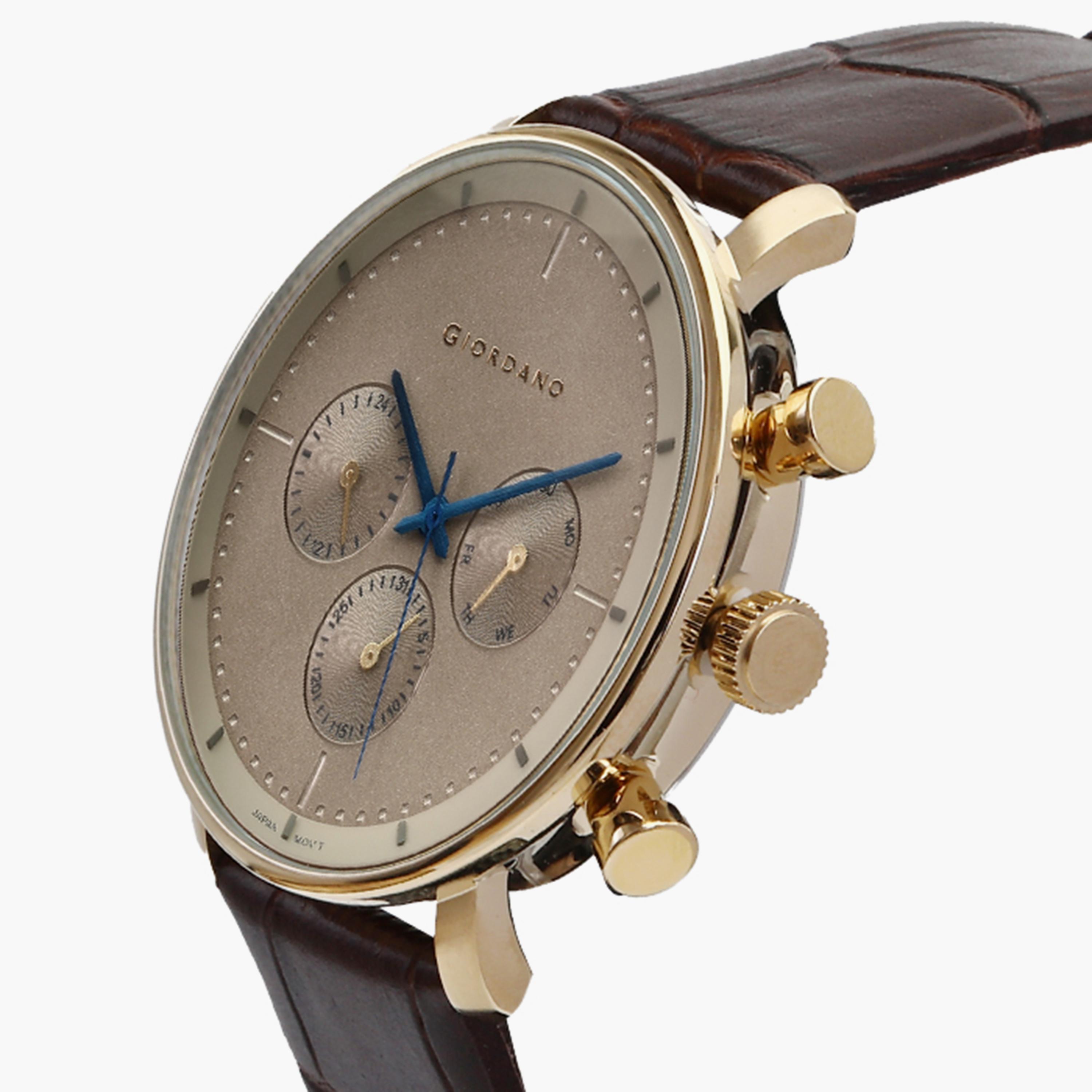 ساعة جيوردانو للرجال كرونوغراف بسوار جلدي بني | جي دي-1194-02-men-watchesandjewellery-watches-image-2