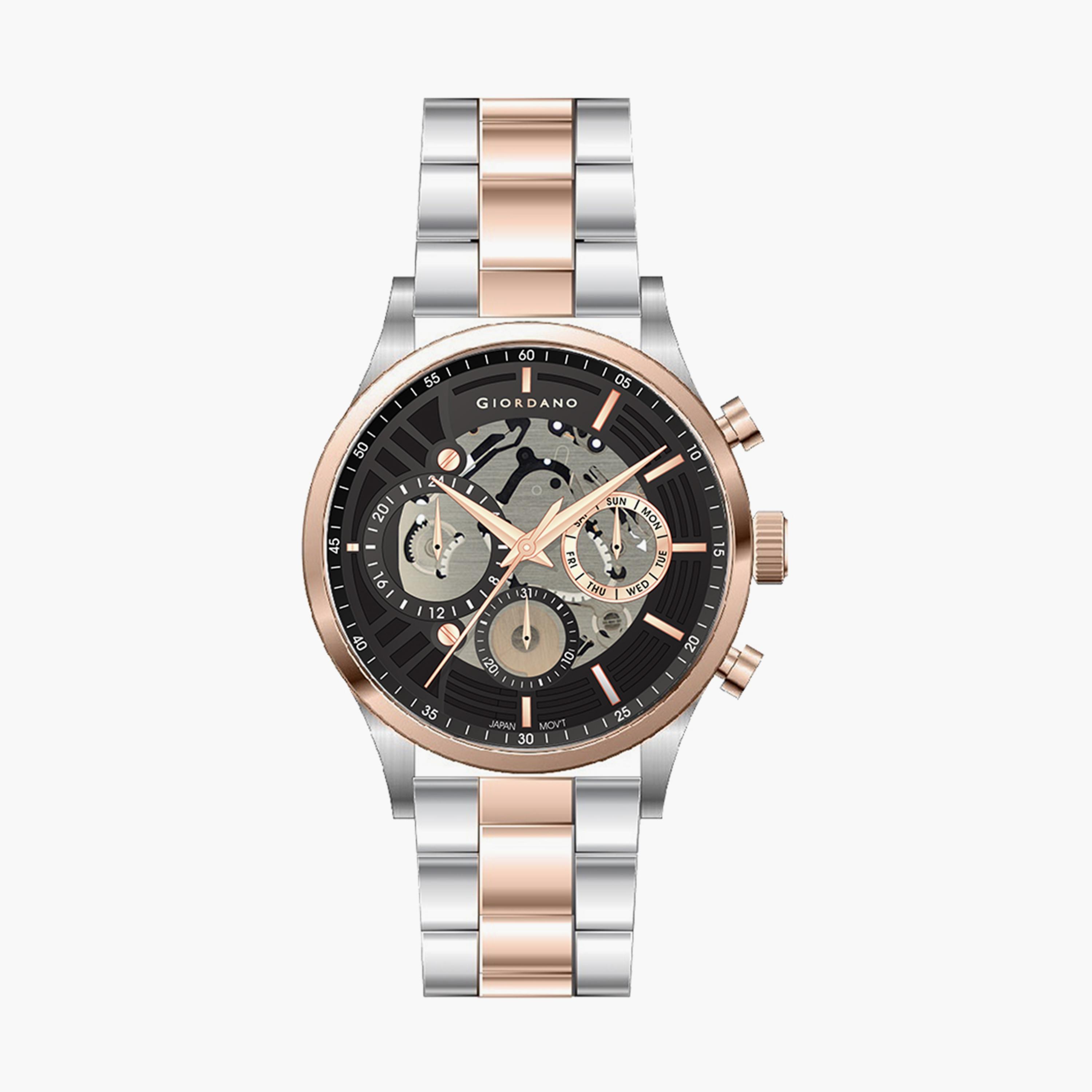 ساعة جيوردانو للرجال باللون الفضي والذهبي الوردي وبسوار ستانلس ستيل | جي دي-1176-33-مب-men-watchesandjewellery-watches-image-1