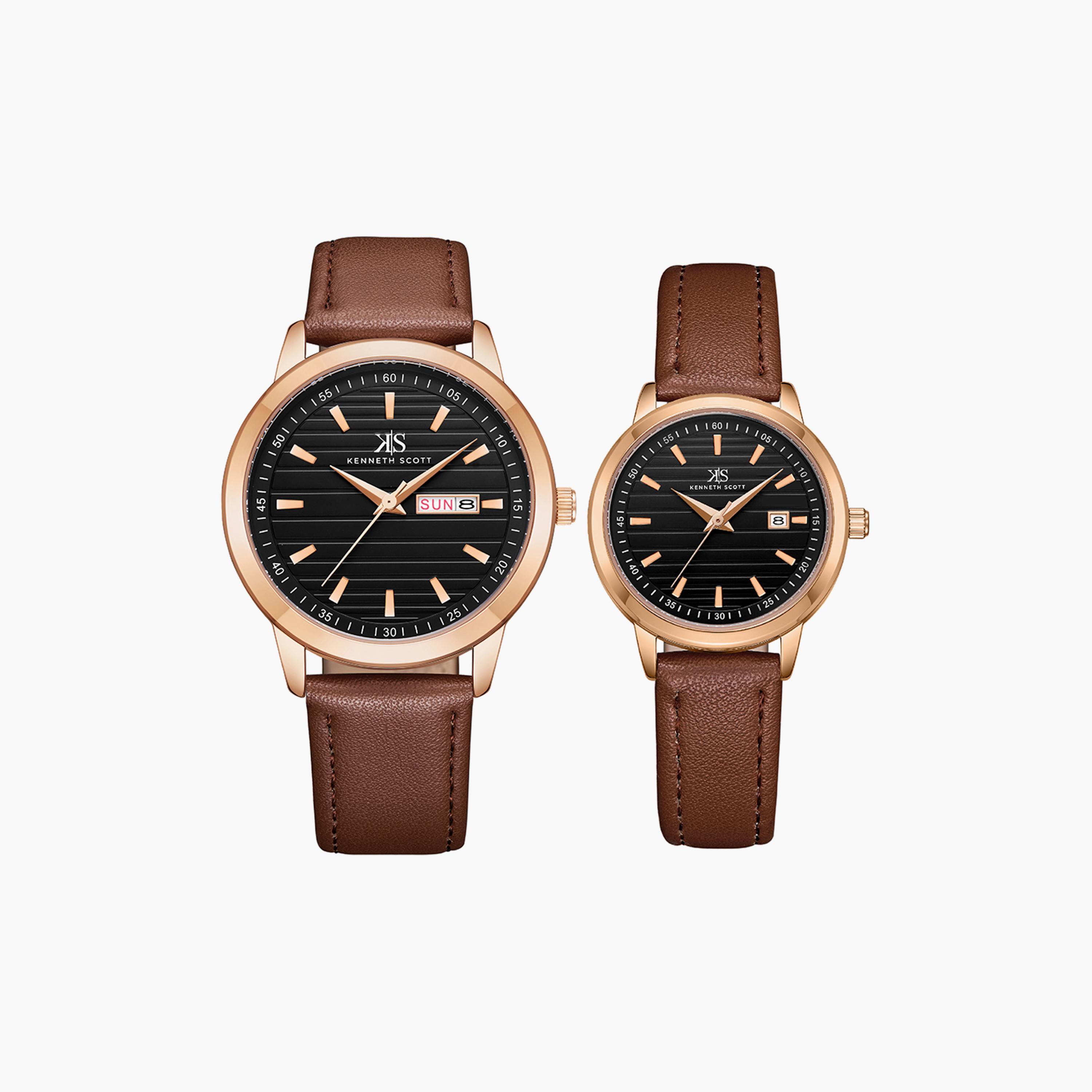 Kenneth Scott Set of 2 Unisex Brown Analog Leather Strap Watch-men-watchesandjewellery-watches-image-1