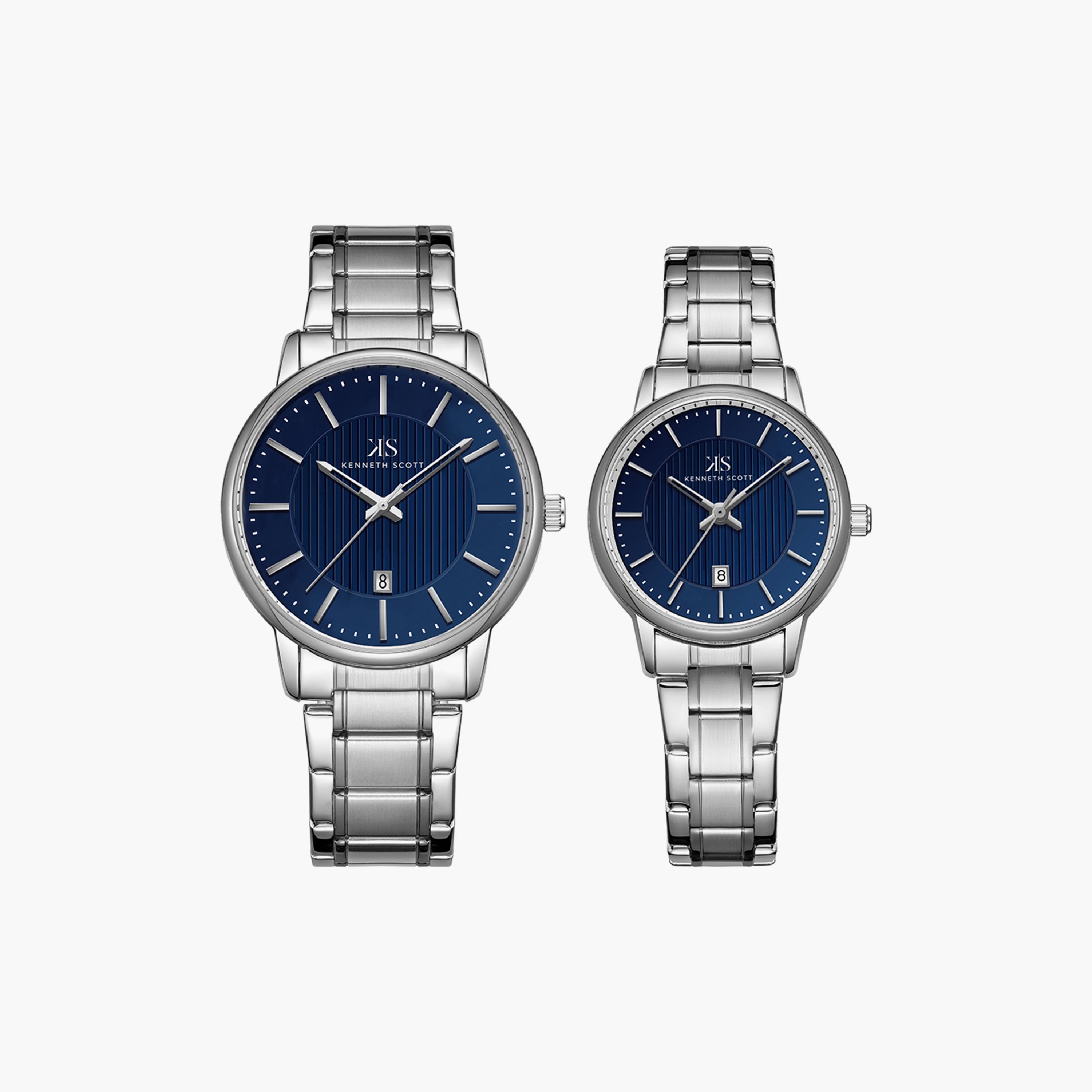 Kenneth Scott Set of 2 Unisex Silver Analog Stainless Steel Strap Watch-men-watchesandjewellery-watches-image-1