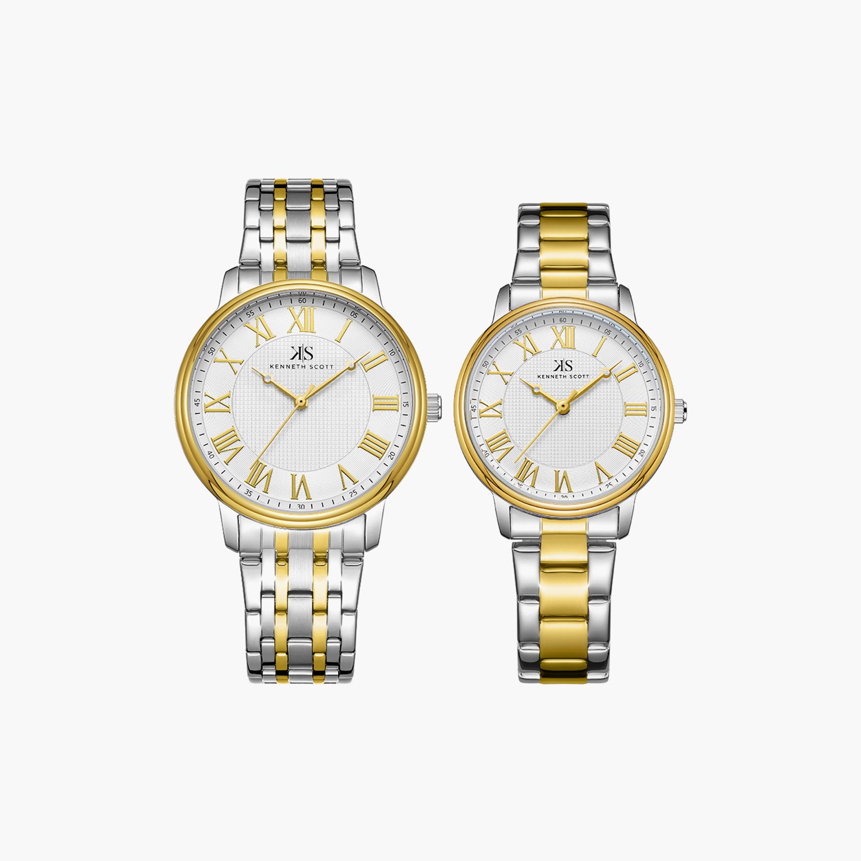 Kenneth Scott Set of 2 Unisex Silver & Gold Analog Stainless Steel Strap Watch-men-watchesandjewellery-watches-image-1