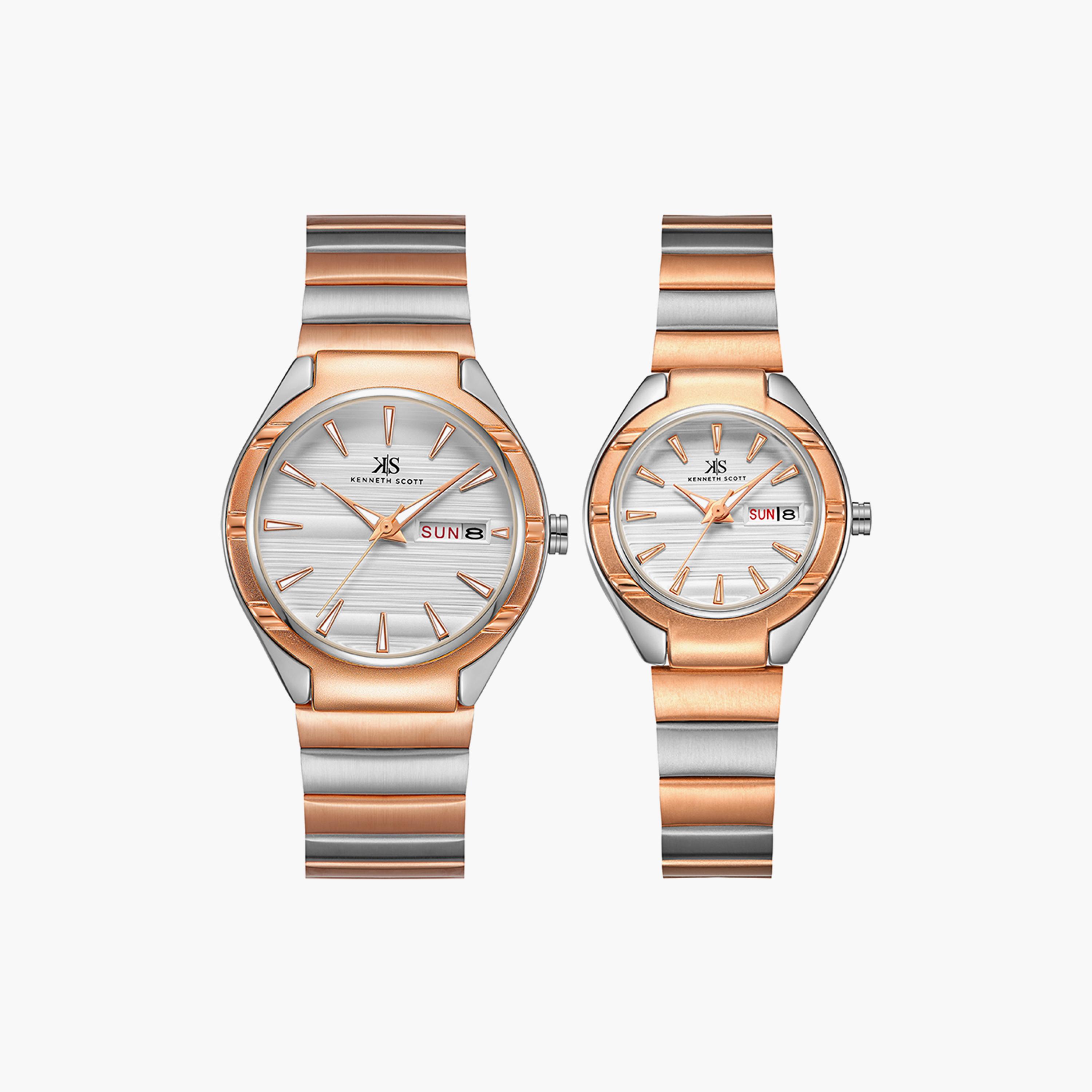 Kenneth Scott Set of 2 Unisex Rose Gold Analog Stainless Steel Strap Watch-men-watchesandjewellery-watches-image-1