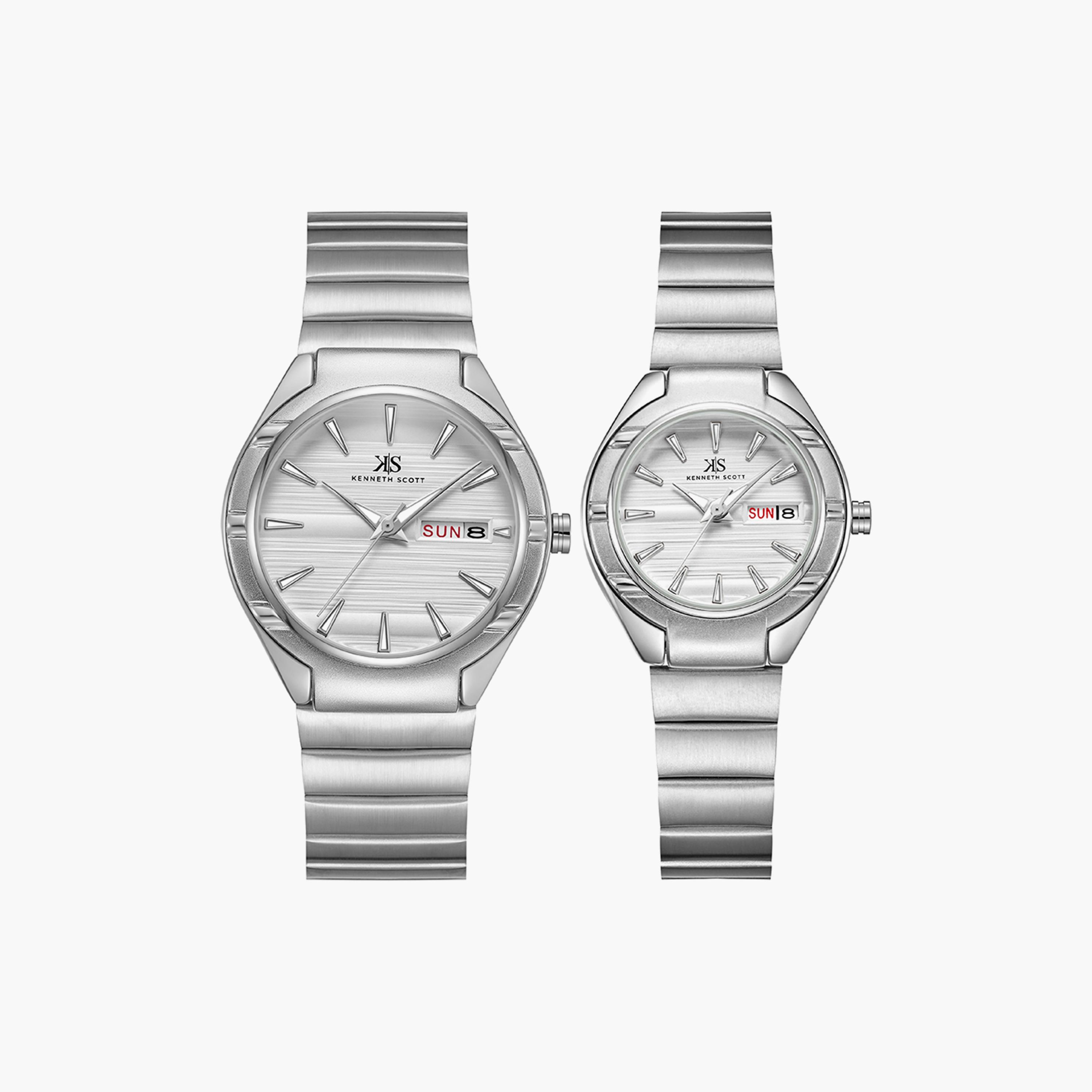 Kenneth Scott Set of 2 Unisex Silver Analog Stainless Steel Strap Watch-men-watchesandjewellery-watches-image-1