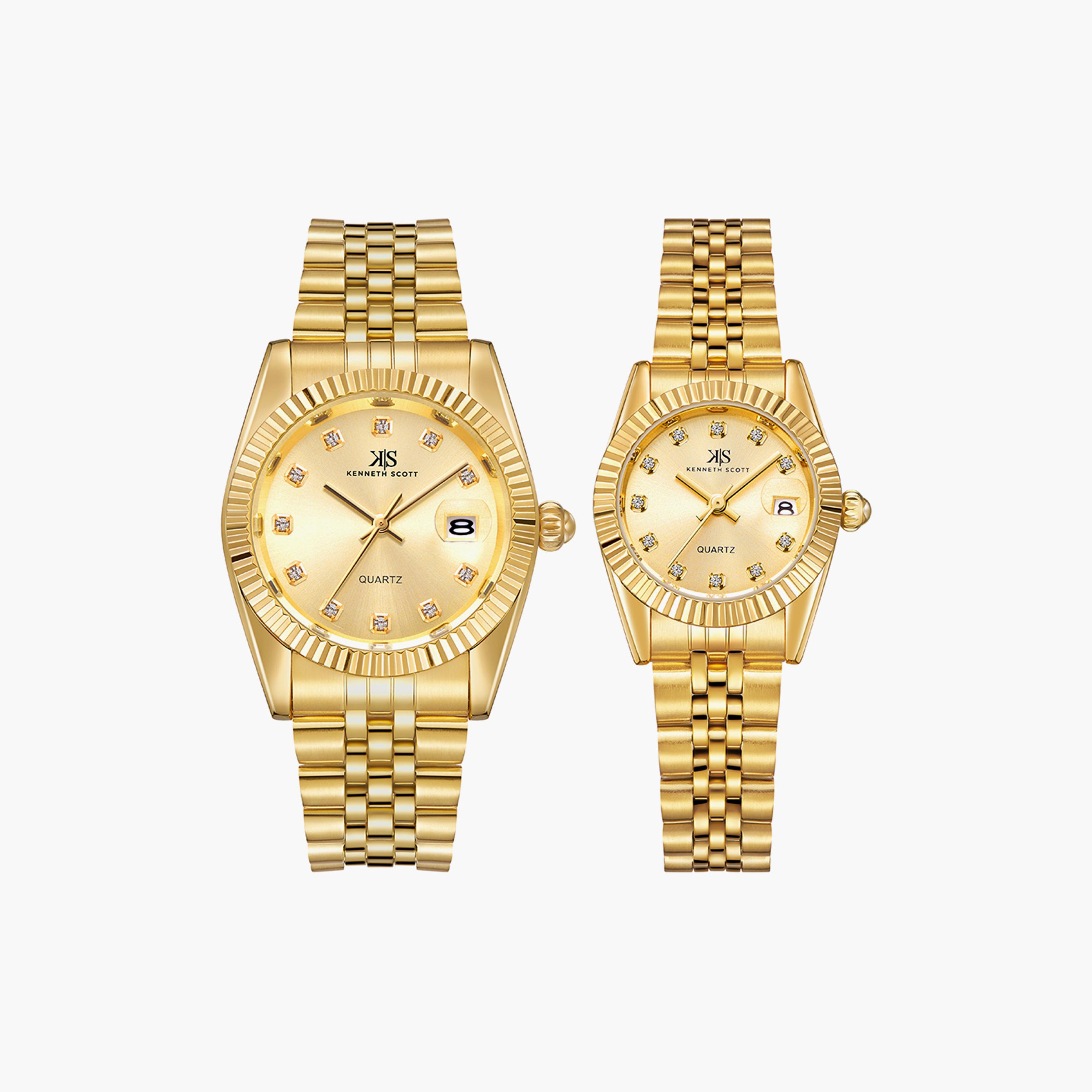 Kenneth Scott Set of 2 Unisex Gold Analog Stainless Steel Strap Watch-men-watchesandjewellery-watches-image-1