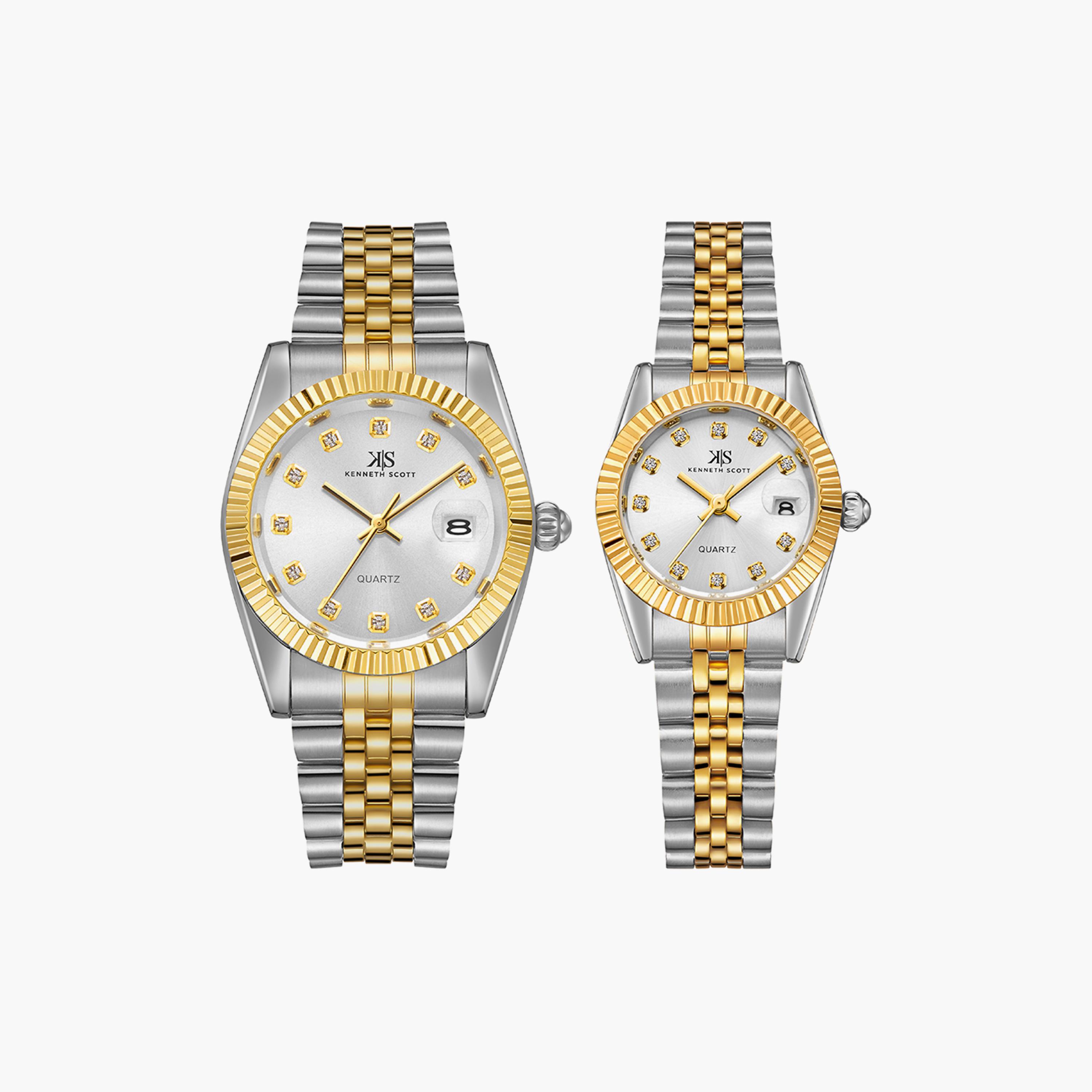 طقم من 2 ساعة من كينيث سكوت ذو انالوج من ستانلس ستيل مع سوار بلون فضي وذهبي للجنسين-men-watchesandjewellery-watches-image-1
