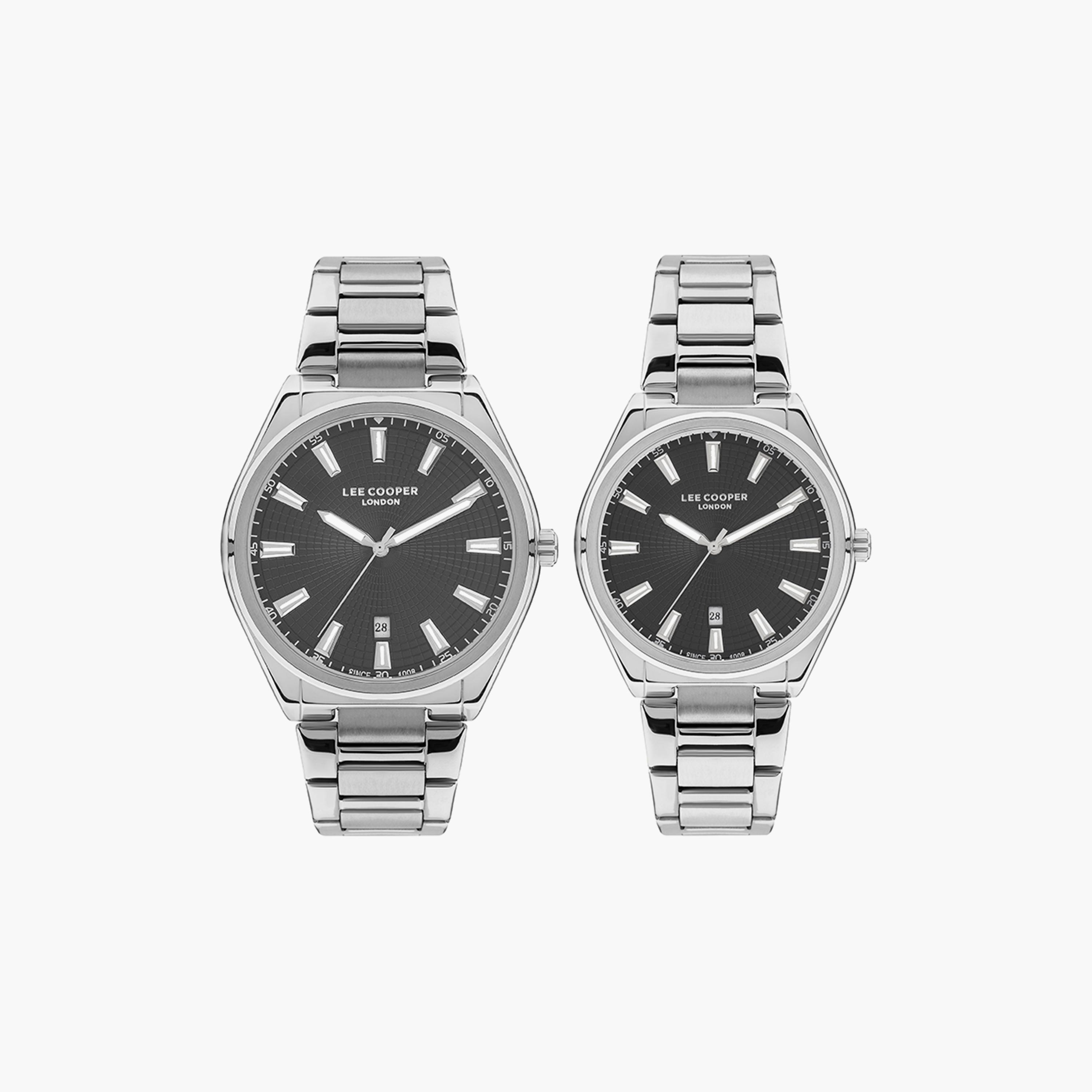  طقم من 2 ساعة من لي كوبر للجنسين ذو أنالوج فضي بسوار ستانلس ستيل-men-watchesandjewellery-watches-image-1