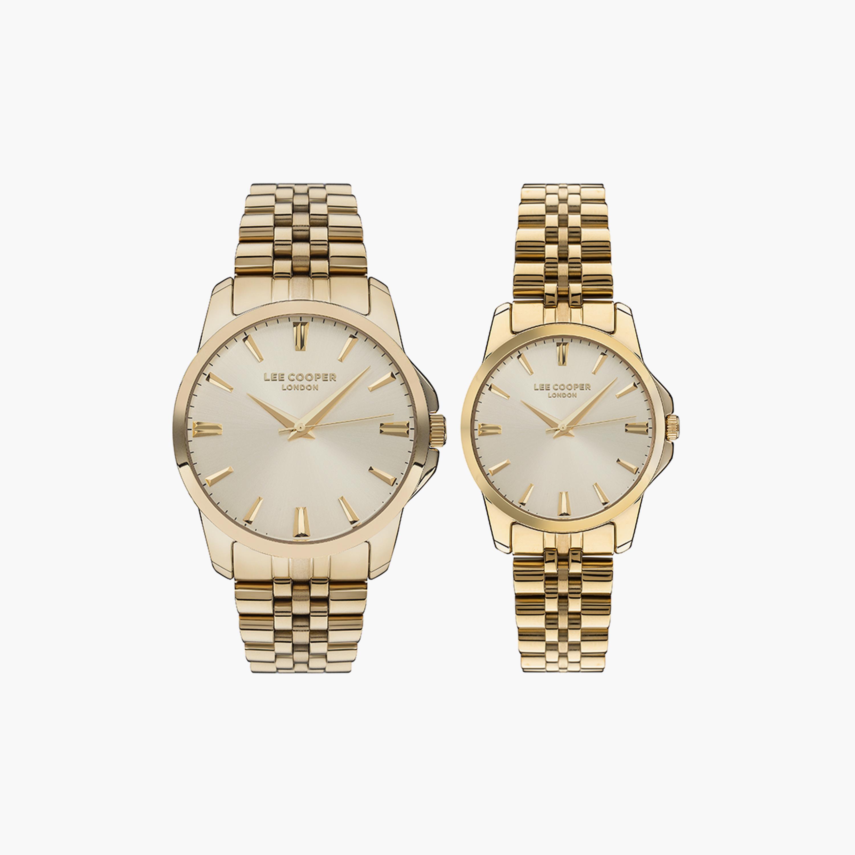 طقم من 2 ساعة يد من لي كوبر ذو أنالوج من ستانلس ستيل مع سوار باللون الذهبي للجنسين-men-watchesandjewellery-watches-image-1
