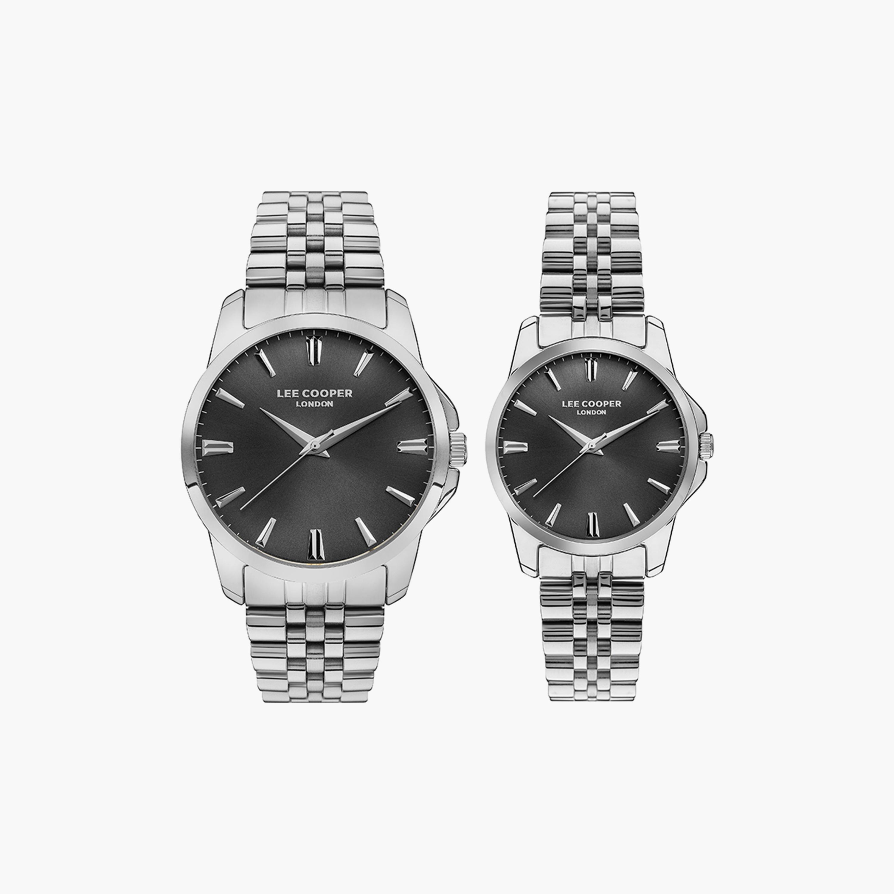  طقم من 2 ساعة من لي كوبر للجنسين ذو أنالوج فضي بسوار ستانلس ستيل-men-watchesandjewellery-watches-image-1