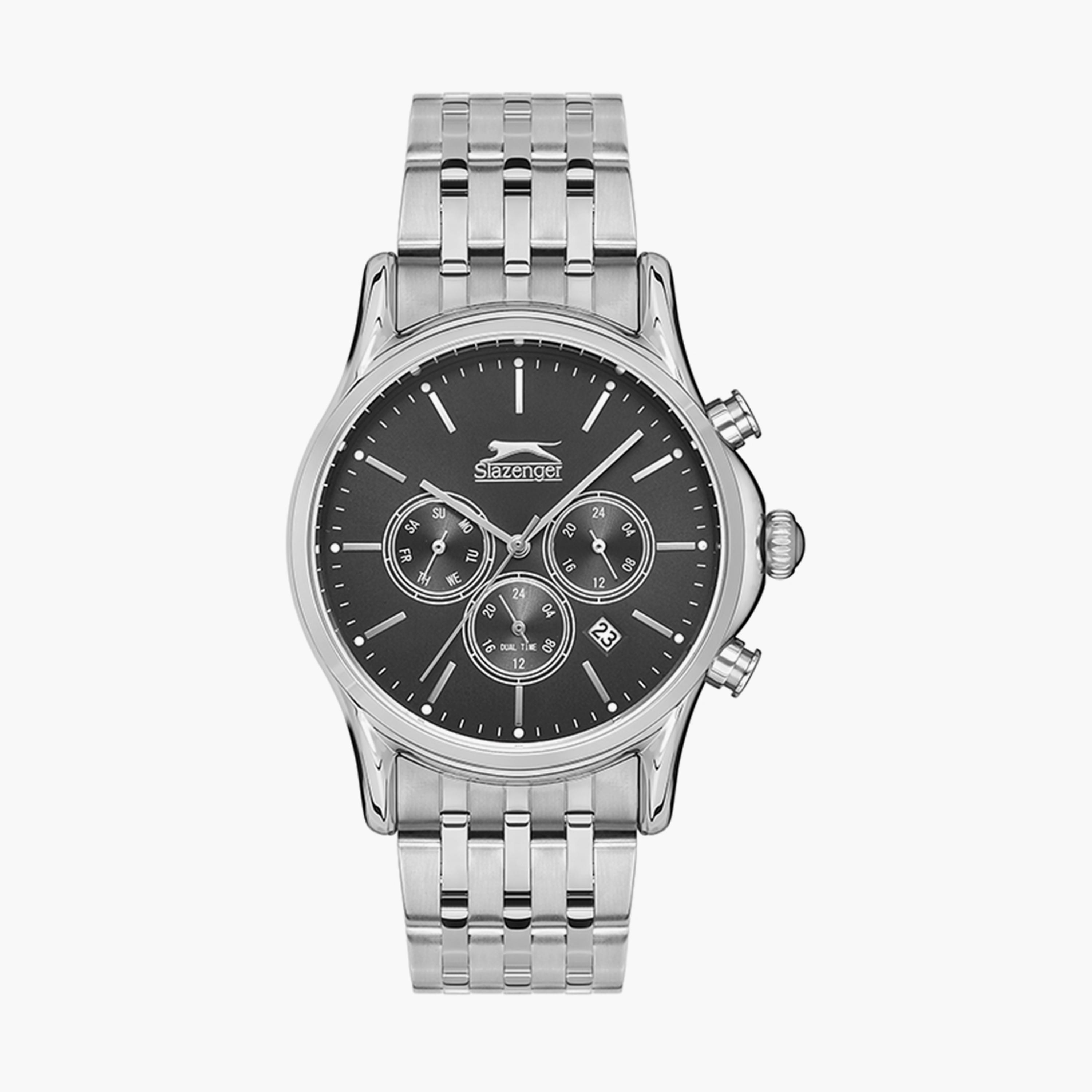  طقم من 2 ساعة للجنسين من سلازنجر ذو كرونوغراف فضي بسوار ستانلس ستيل-men-watchesandjewellery-watches-image-2