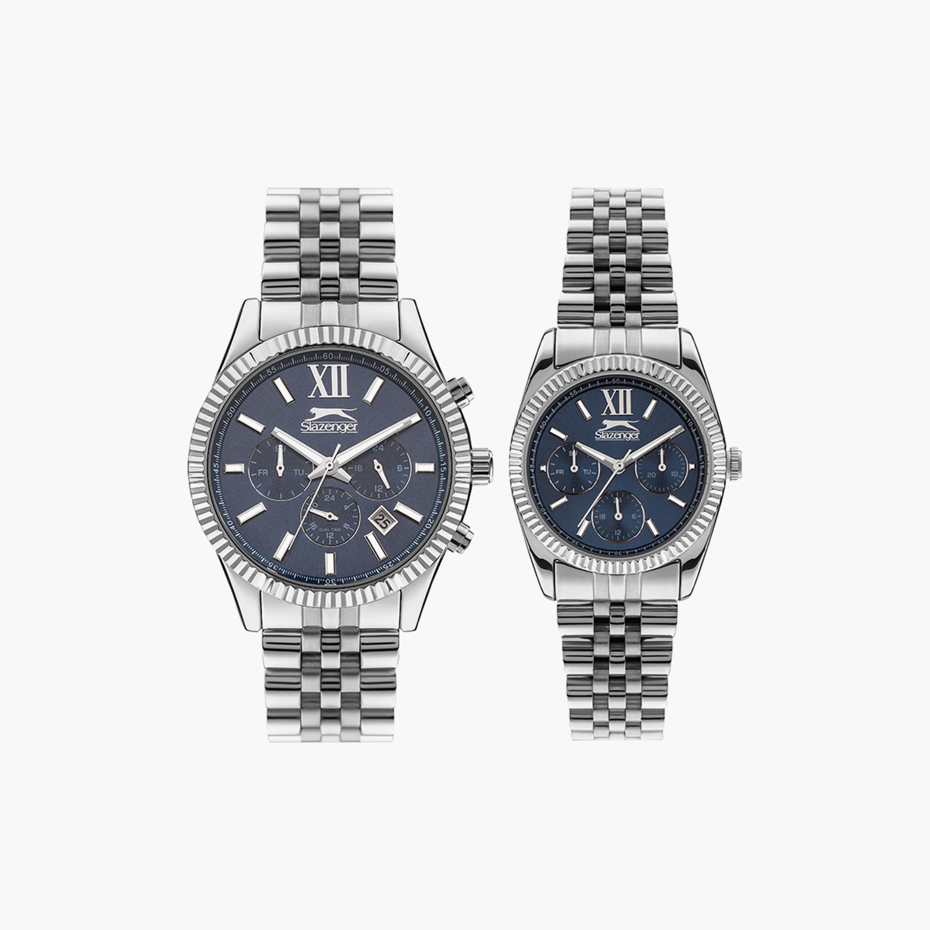  طقم من 2 ساعة للجنسين من سلازنجر ذو كرونوغراف فضي بسوار ستانلس ستيل-men-watchesandjewellery-watches-image-1