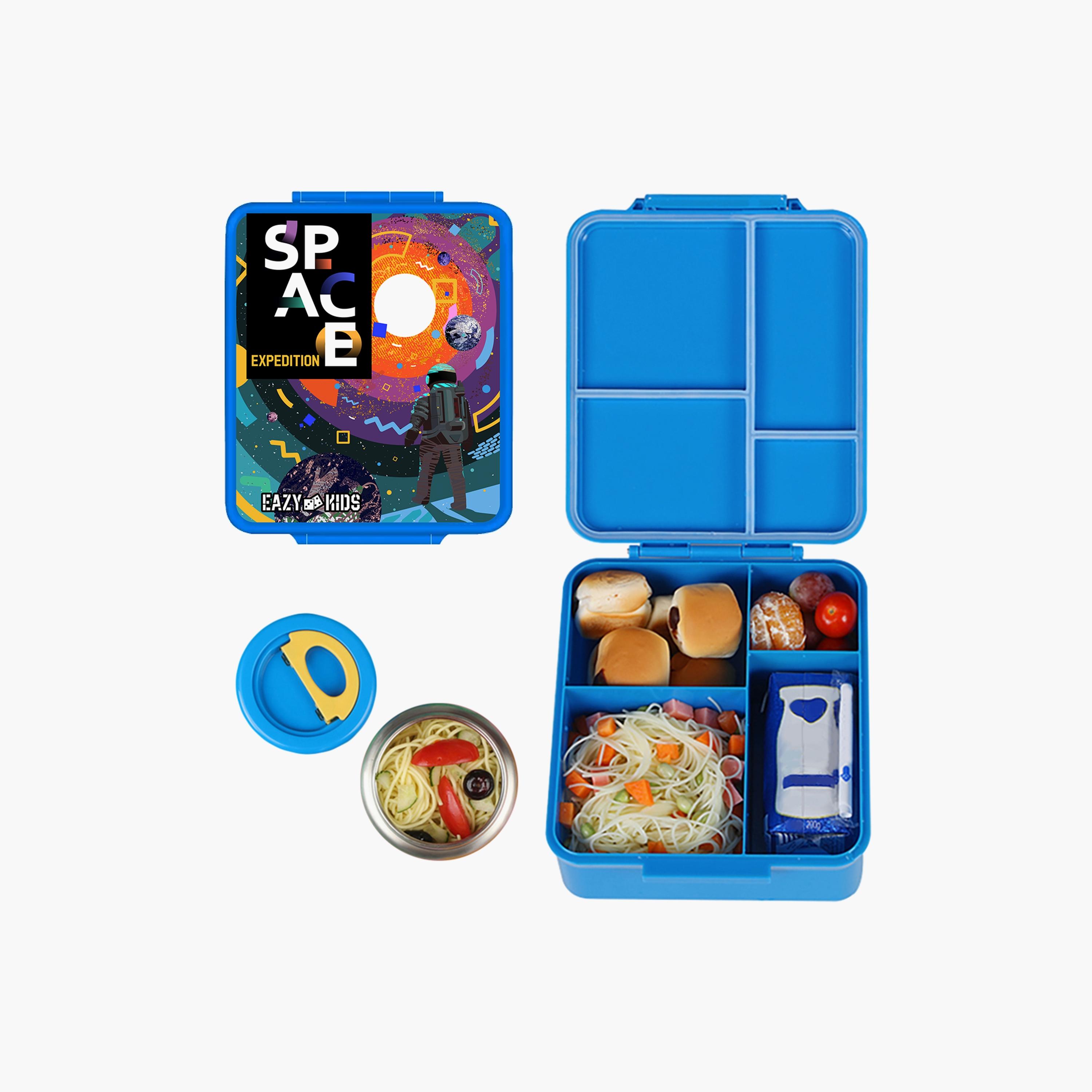Eazy Kids Jumbo Bento Lunch Box With Insulated Jar, Space Expedition Blue-school-lunchessentials-lunchboxes-image-1
