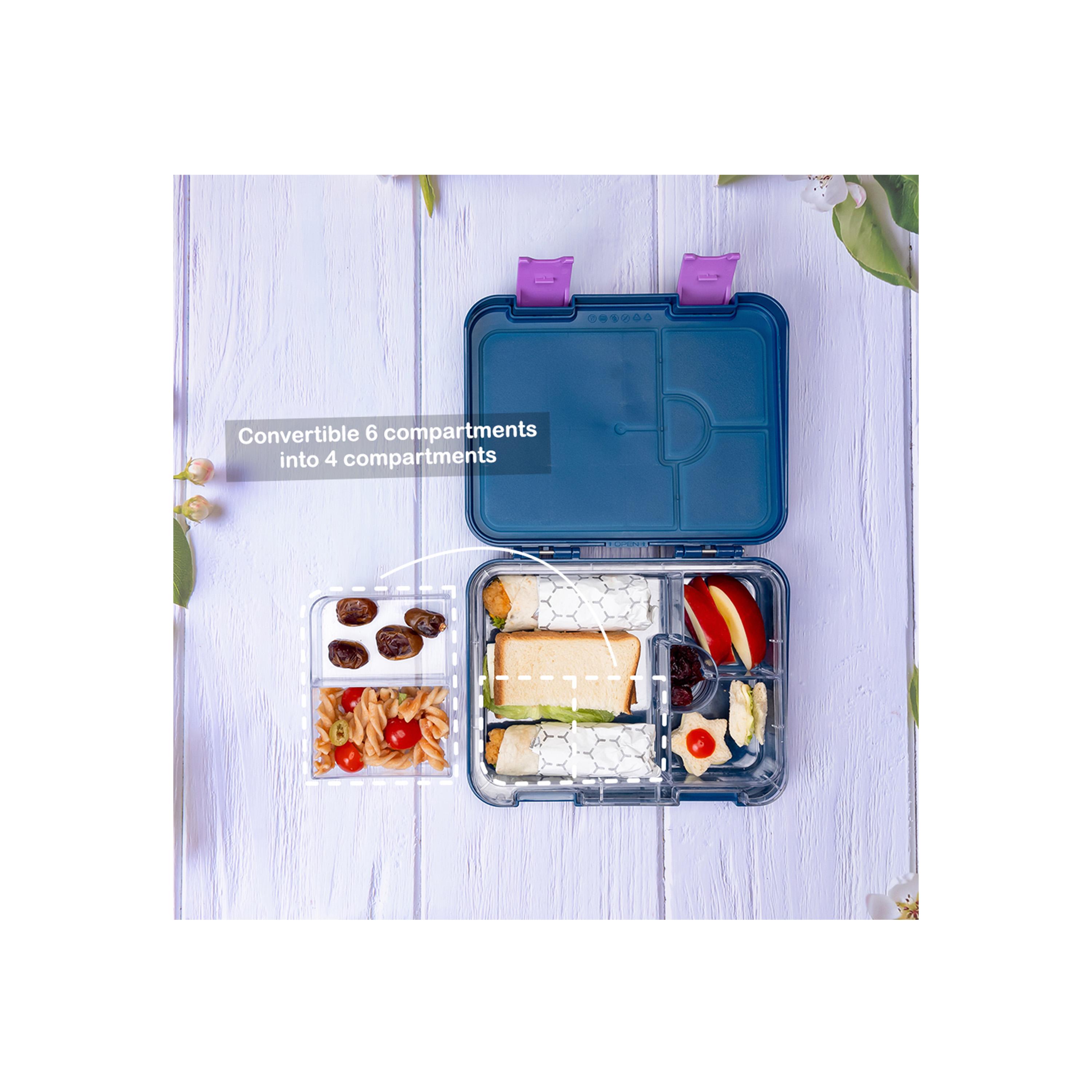 Eazy Kids 6 & 4 Convertible Bento Lunch Box With Sandwich Cutter Set, Unicorn Lover Blue-school-lunchessentials-lunchboxes-image-2
