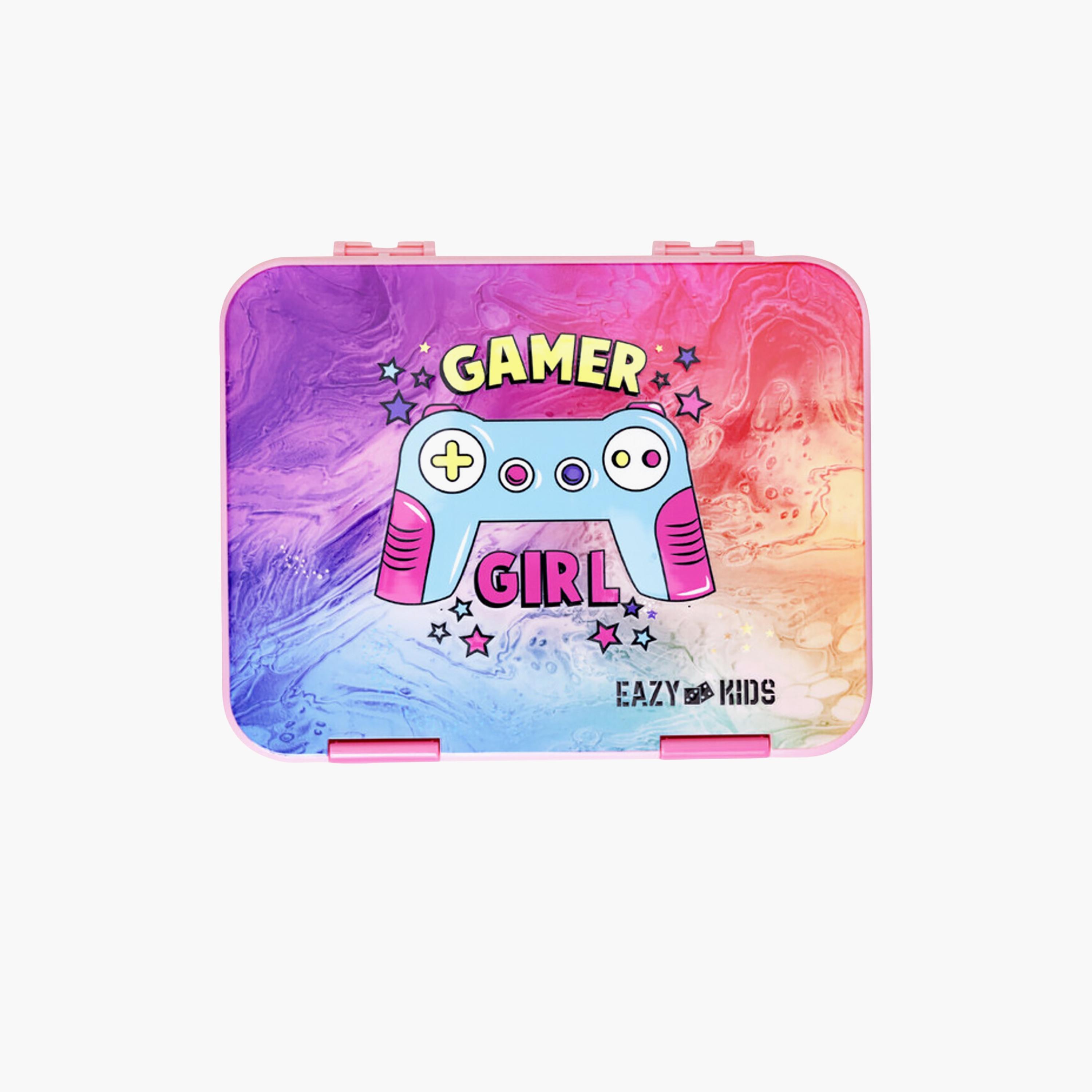 Eazy Kids 5 & 4 Convertible Bento Lunch Box with Sandwich Cutter Set - Gamer Girl-school-lunchessentials-lunchboxes-image-1