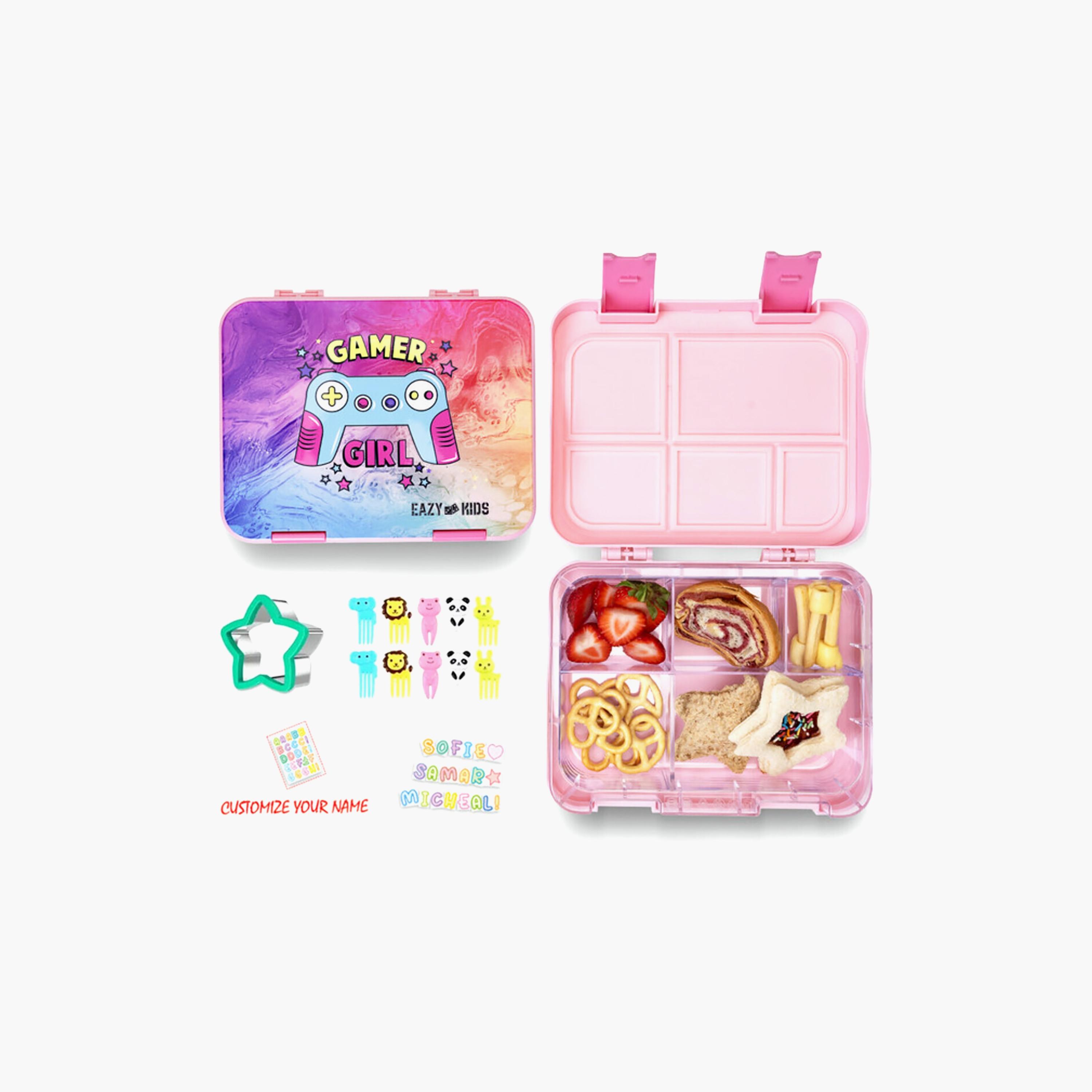 Eazy Kids 5 & 4 Convertible Bento Lunch Box with Sandwich Cutter Set - Gamer Girl-school-lunchessentials-lunchboxes-image-2