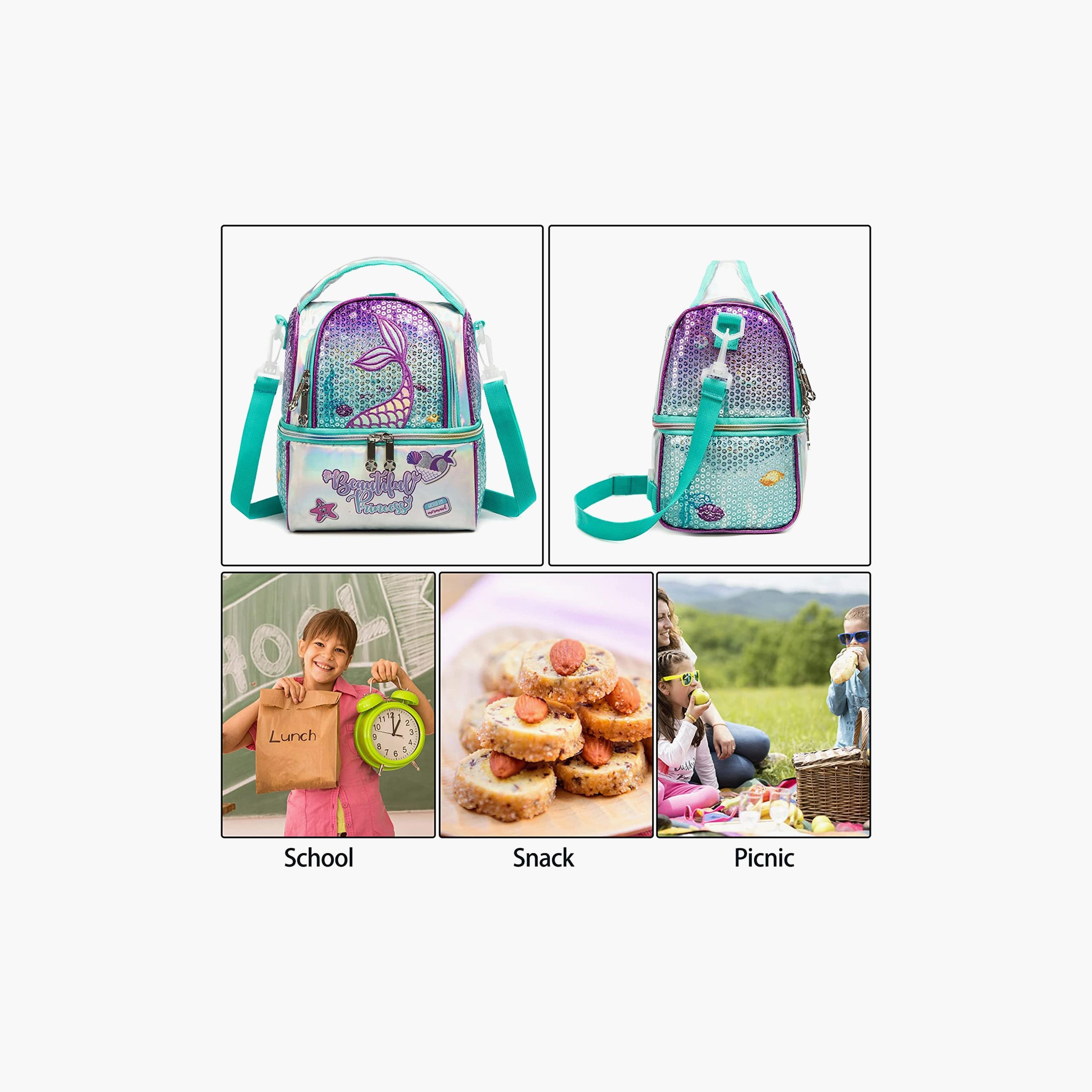 حقيبة غداء للتنزهات من إيزي كيدز، حورية بحر أخضر-school-lunchessentials-lunchbags-image-2