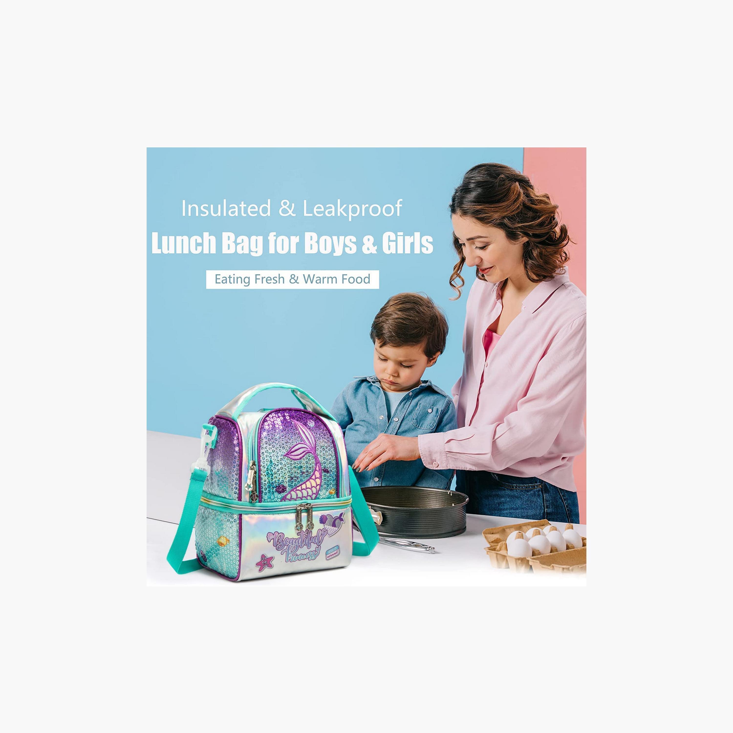 حقيبة غداء للتنزهات من إيزي كيدز، حورية بحر أخضر-school-lunchessentials-lunchbags-image-5