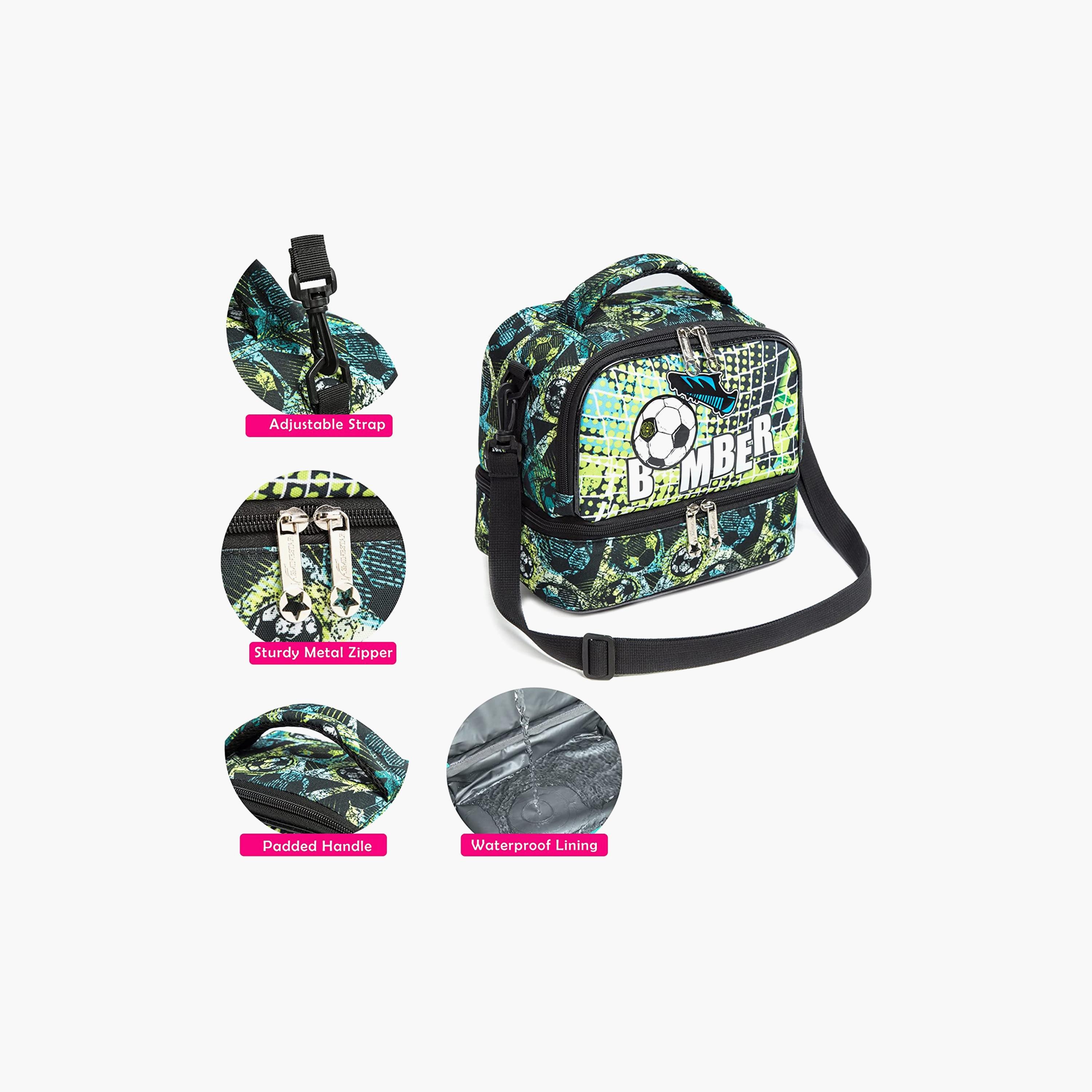 حقيبة غداء من إيزي كيدز، كرة قدم أخضر-school-lunchessentials-lunchbags-image-3