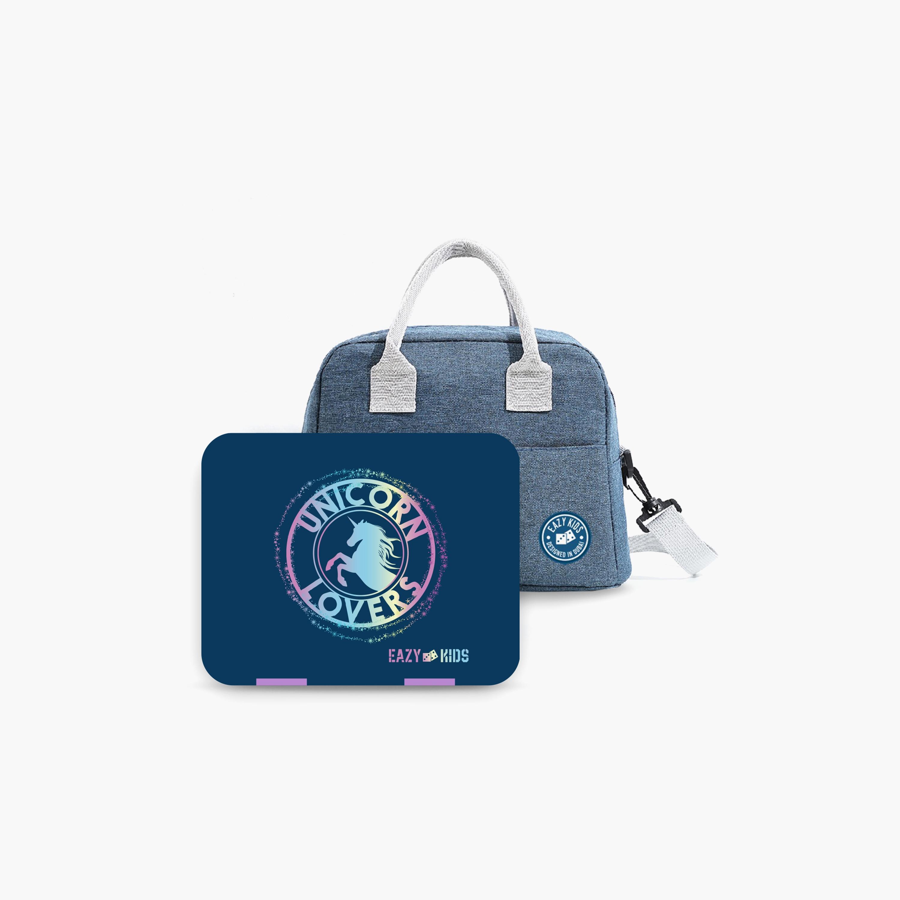 Eazy Kids Bento Box With Insulated Lunch Bag & Cutter Combo, Unicorn Lovers-school-lunchessentials-lunchboxes-image-1