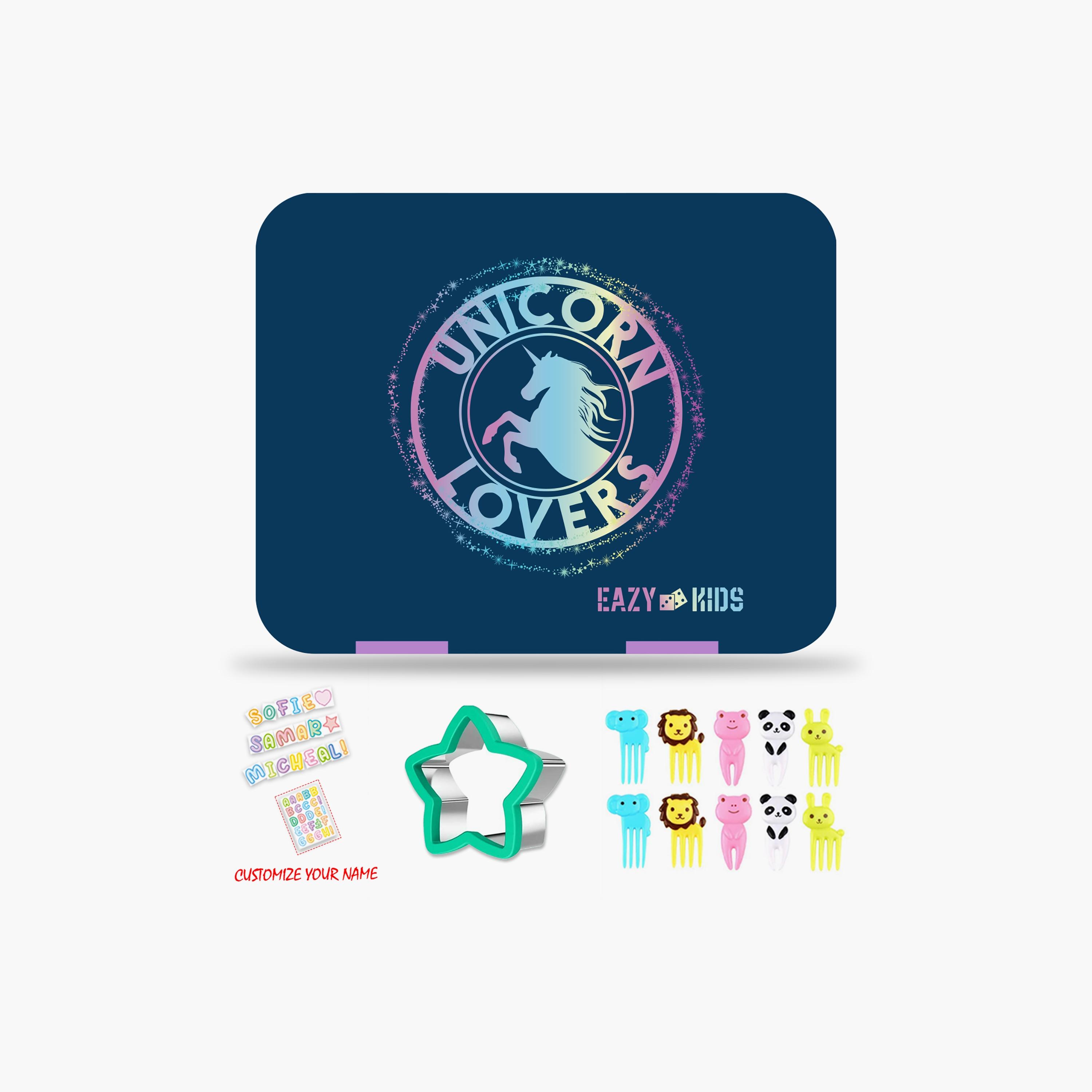 Eazy Kids Bento Box With Insulated Lunch Bag & Cutter Combo, Unicorn Lovers-school-lunchessentials-lunchboxes-image-2
