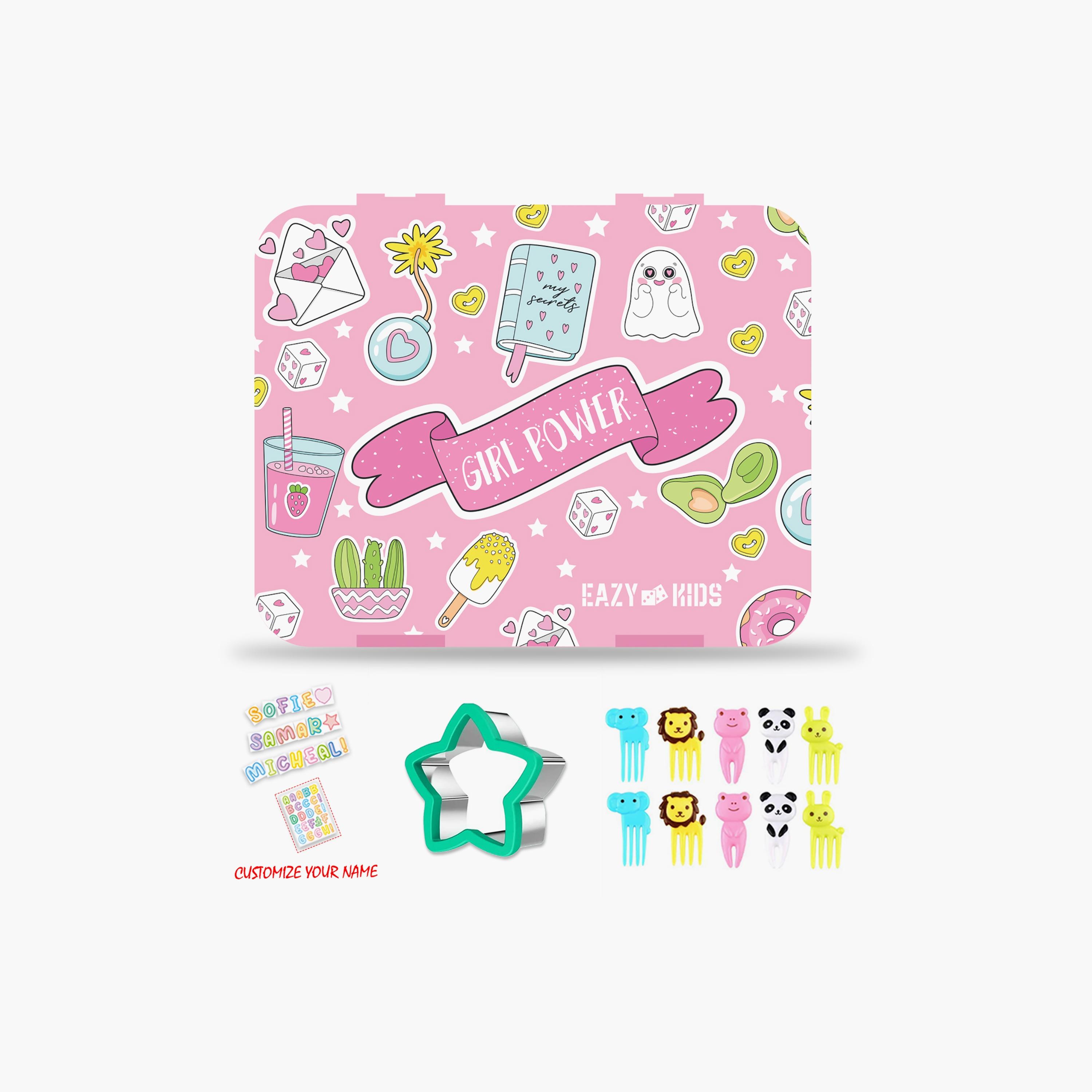 Eazy Kids Bento Box With Insulated Lunch Bag & Cutter Combo, Girl Power Pink-school-lunchessentials-lunchboxes-image-2
