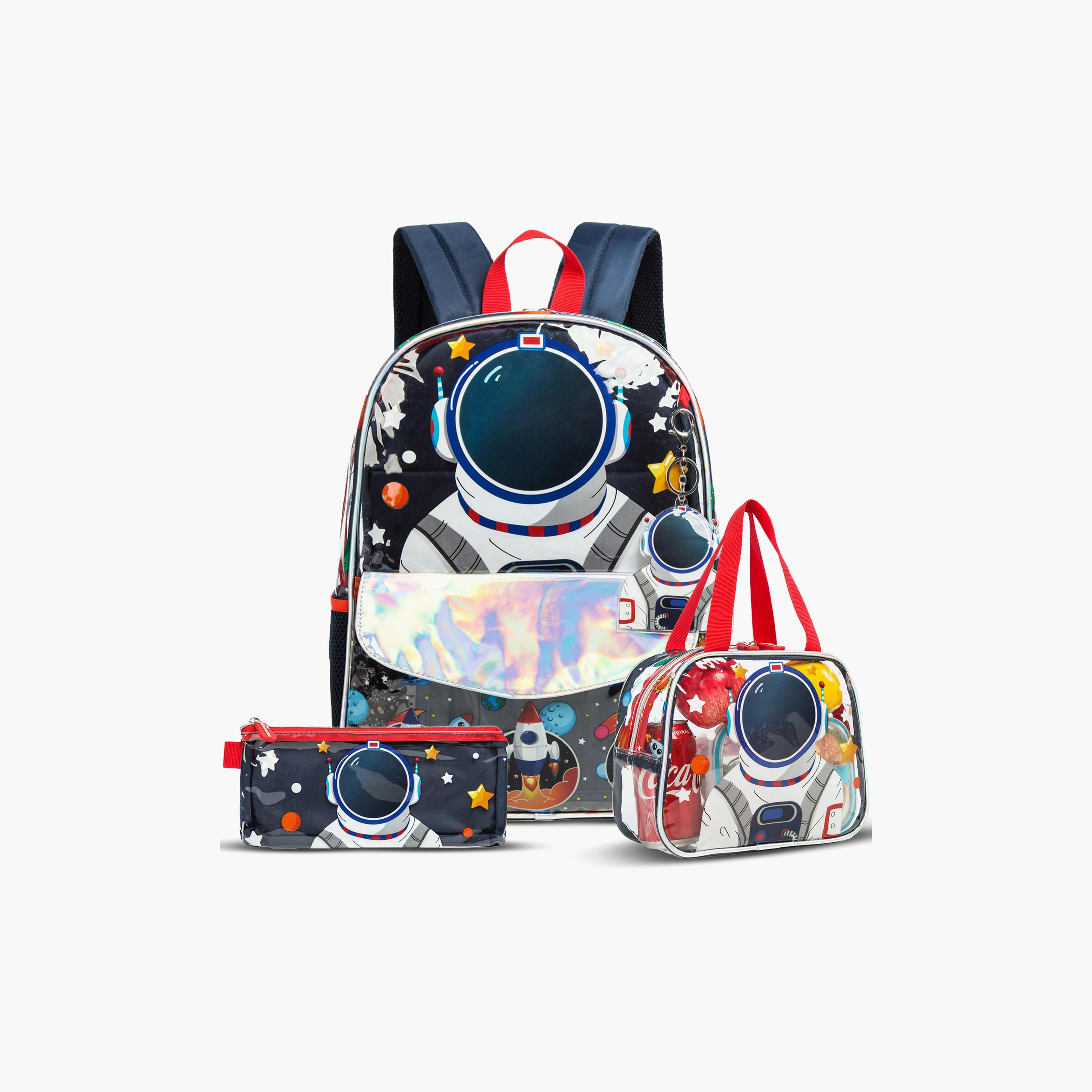 حقيبة مدرسة وصندوق غداء وحافظة أقلام من إيزي كيدز، 16 بوصة، رجل فضاء أزرق-school-bagsandbackpacks-sets-image-5