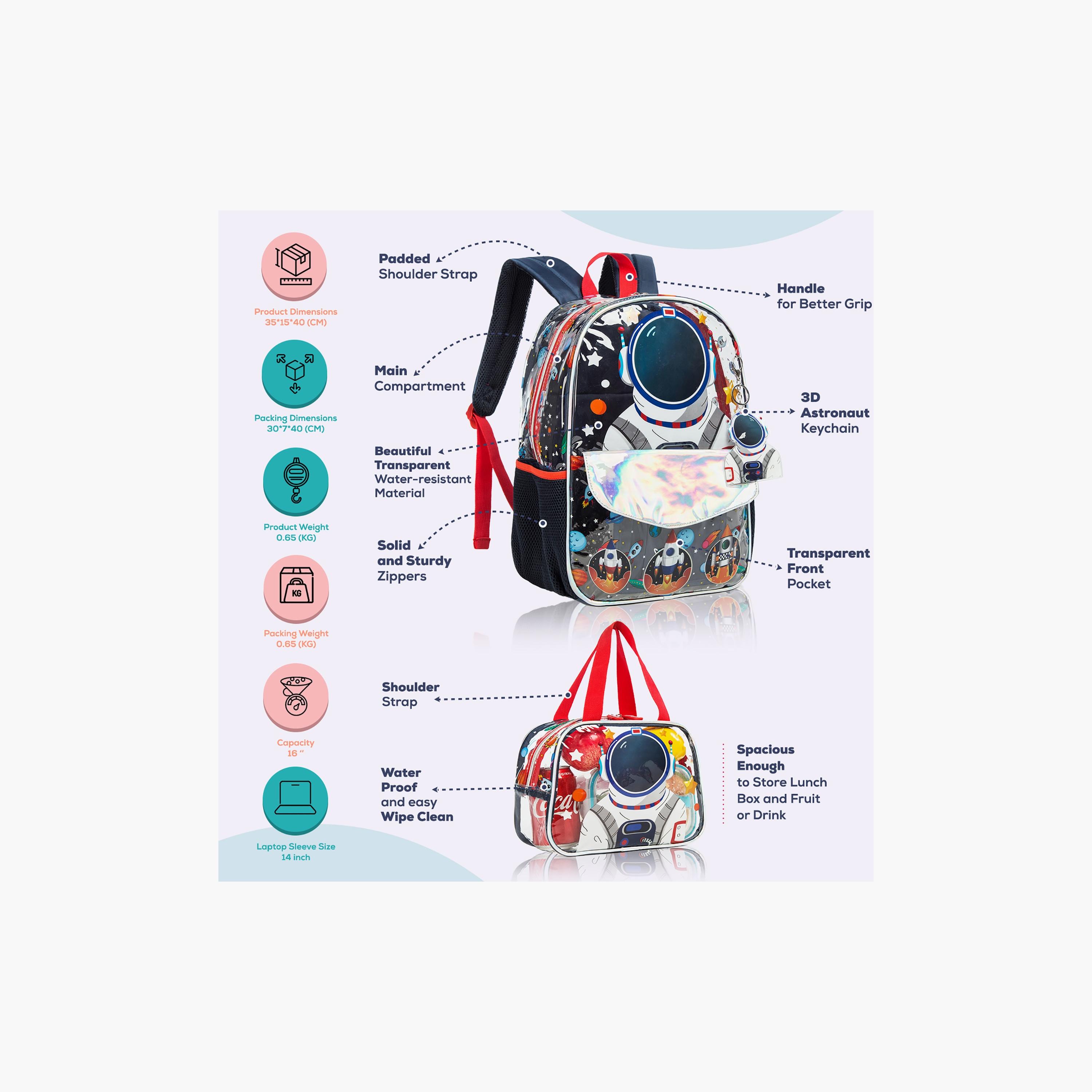 حقيبة مدرسة وصندوق غداء وحافظة أقلام من إيزي كيدز، 16 بوصة، رجل فضاء أزرق-school-bagsandbackpacks-sets-image-4