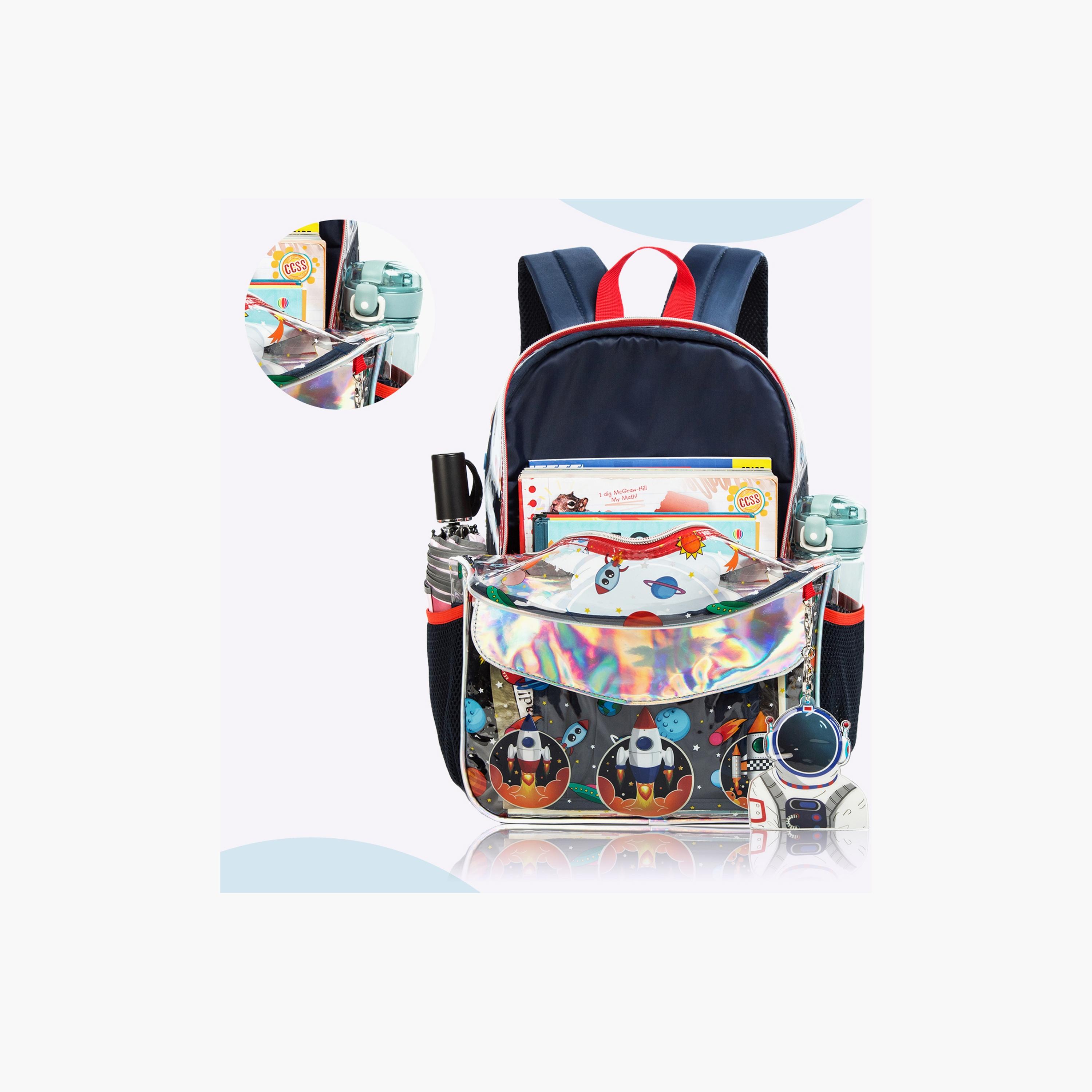 حقيبة مدرسة وصندوق غداء وحافظة أقلام من إيزي كيدز، 16 بوصة، رجل فضاء أزرق-school-bagsandbackpacks-sets-image-3