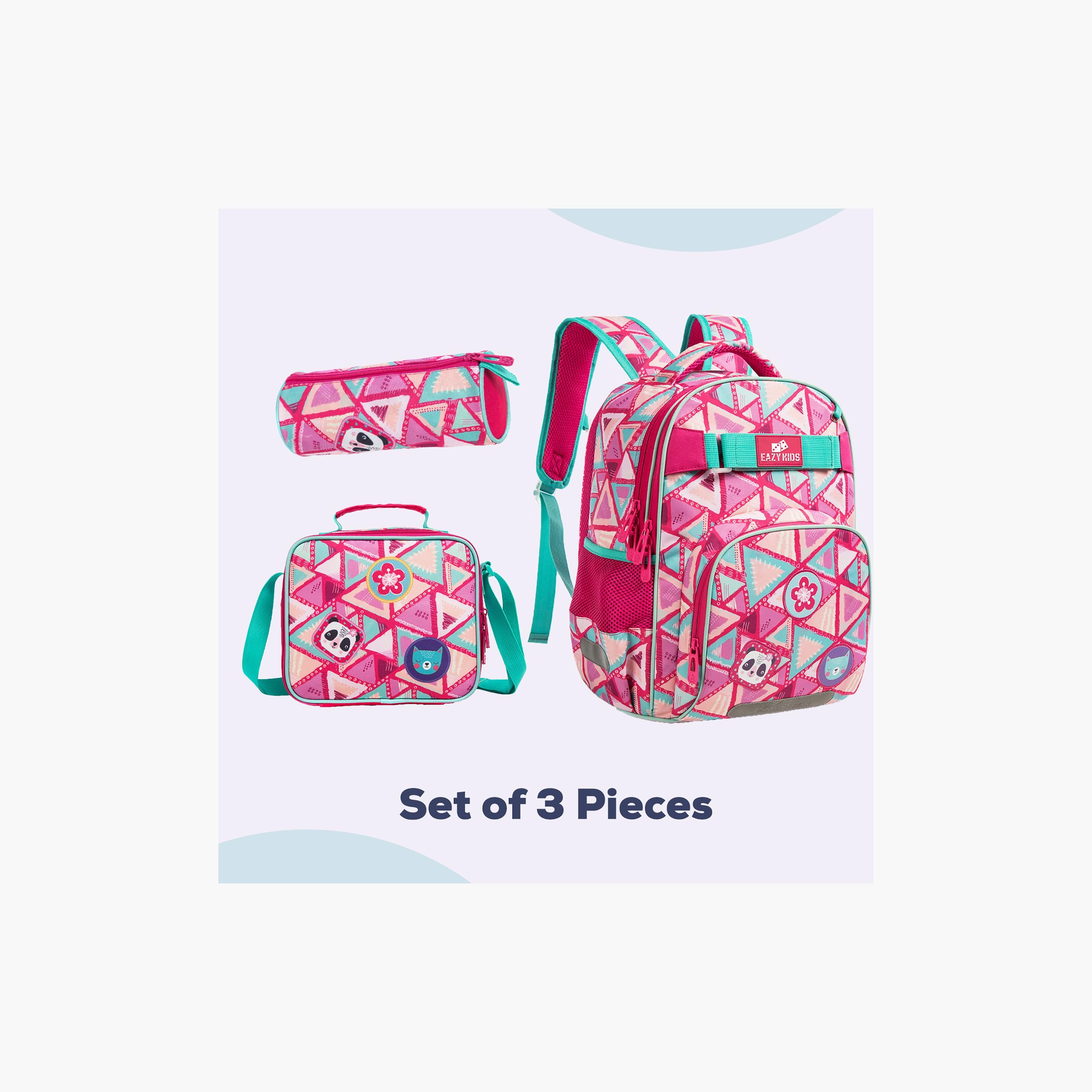 Eazy Kids 3-Piece School Bag, Lunch Bag, Pencil Case, 18 Inch, Panda Pink-school-bagsandbackpacks-sets-image-2