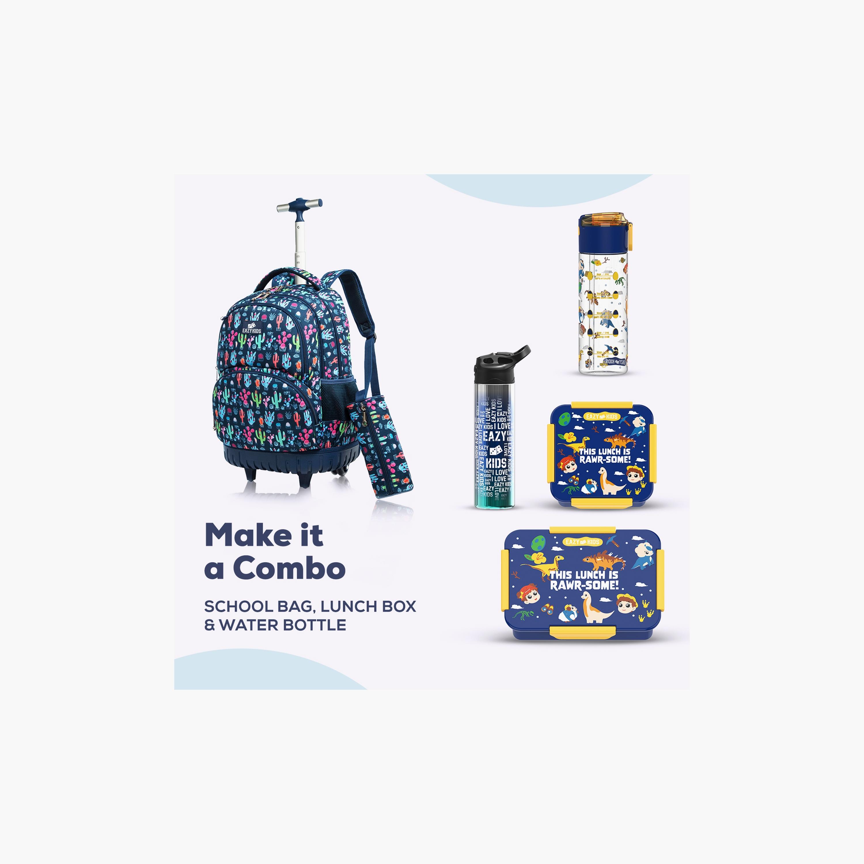 Eazy Kids 3-Piece Trolley School Bag, Lunch Bag & Pencil Case, 18 Inch, Cacti Blue-school-bagsandbackpacks-sets-image-4