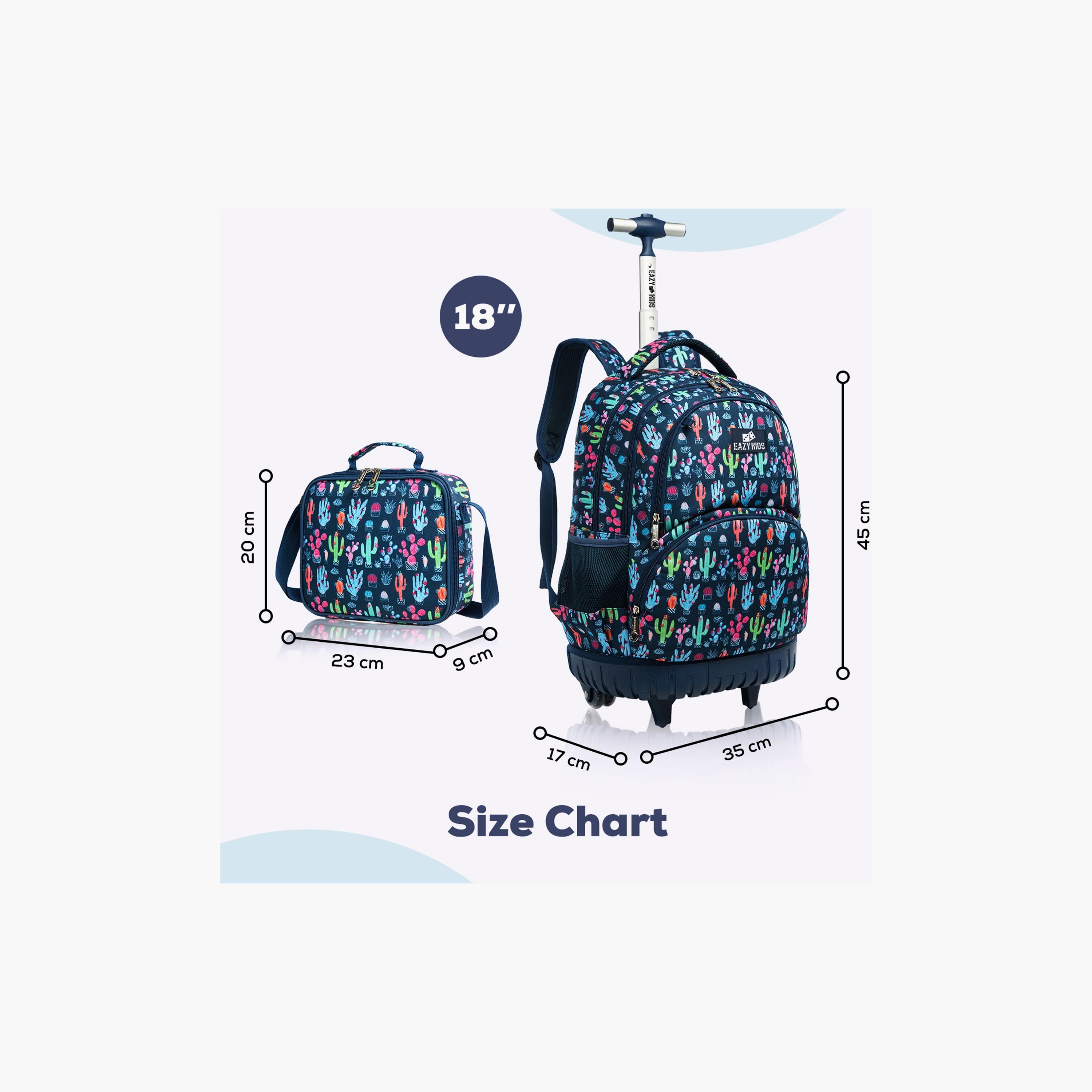 Eazy Kids 3-Piece Trolley School Bag, Lunch Bag & Pencil Case, 18 Inch, Cacti Blue-school-bagsandbackpacks-sets-image-5