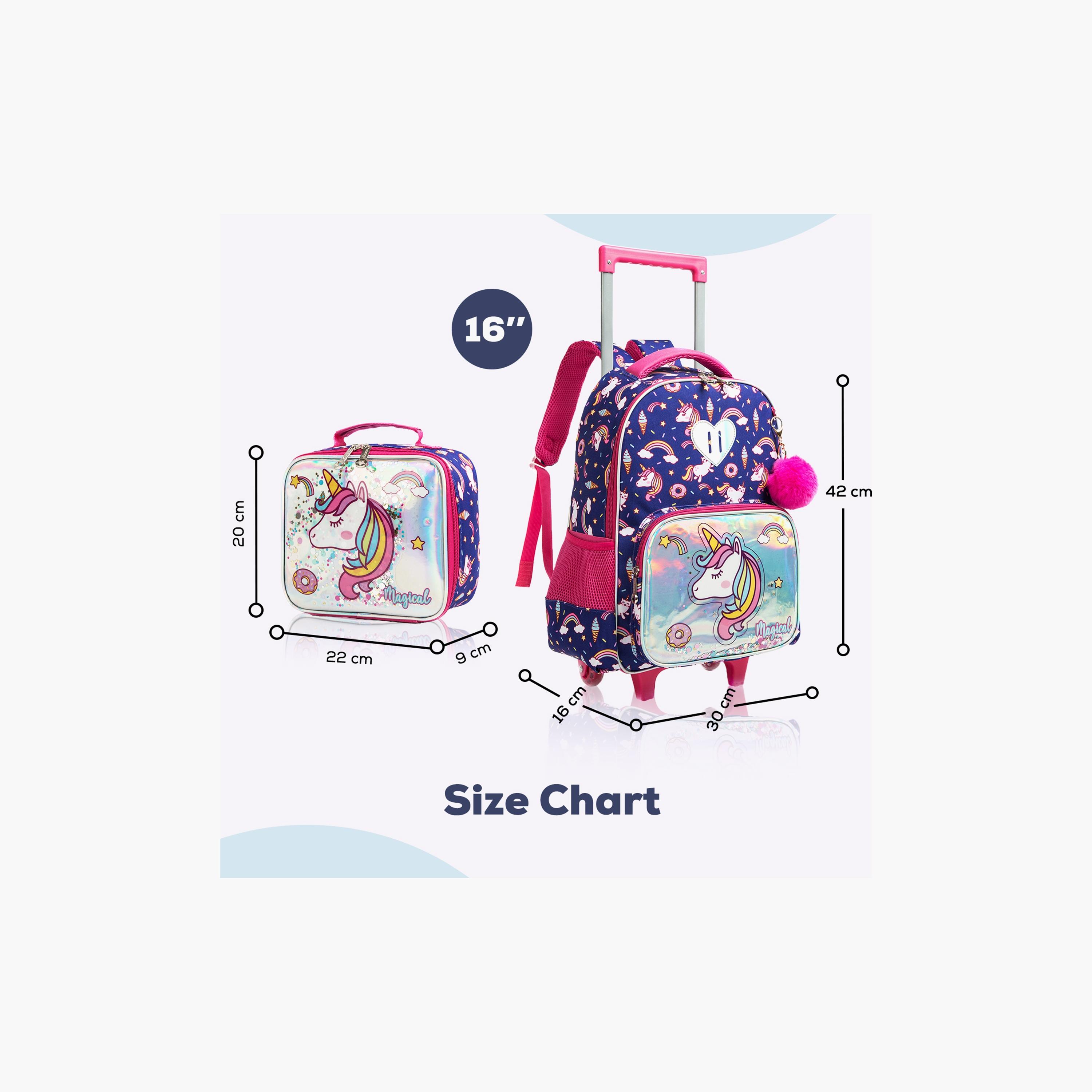 Eazy Kids 3-Piece Trolley School Bag , Lunch Bag & Pencil Case, 16 Inch, Unicorn Chrome Blue-school-bagsandbackpacks-sets-image-5