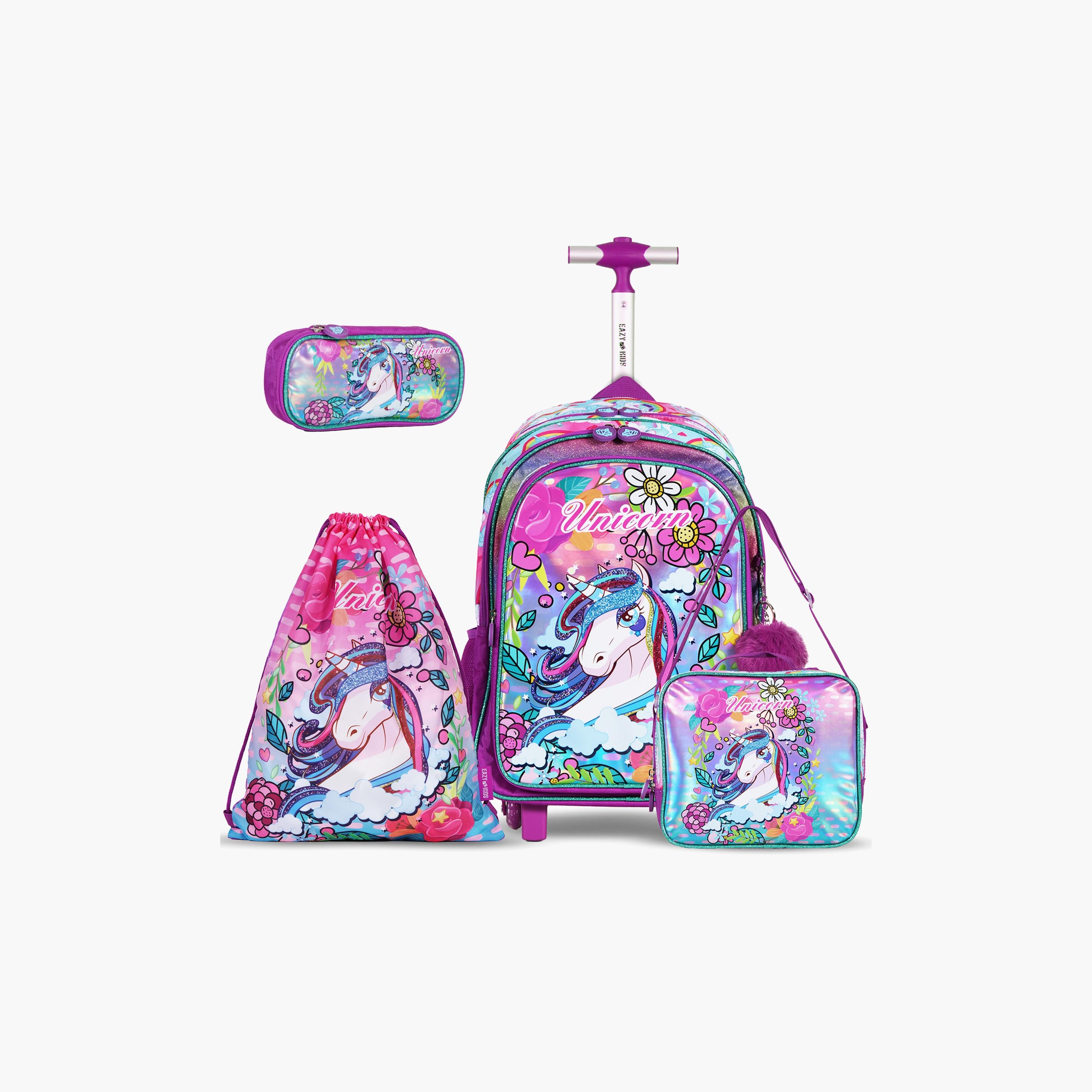 Eazy Kid 4-Piece School Bag, Lunch Bag, Activity Bag & Pencil Case, 17 Inch, Unicorn Pink-school-bagsandbackpacks-sets-image-1