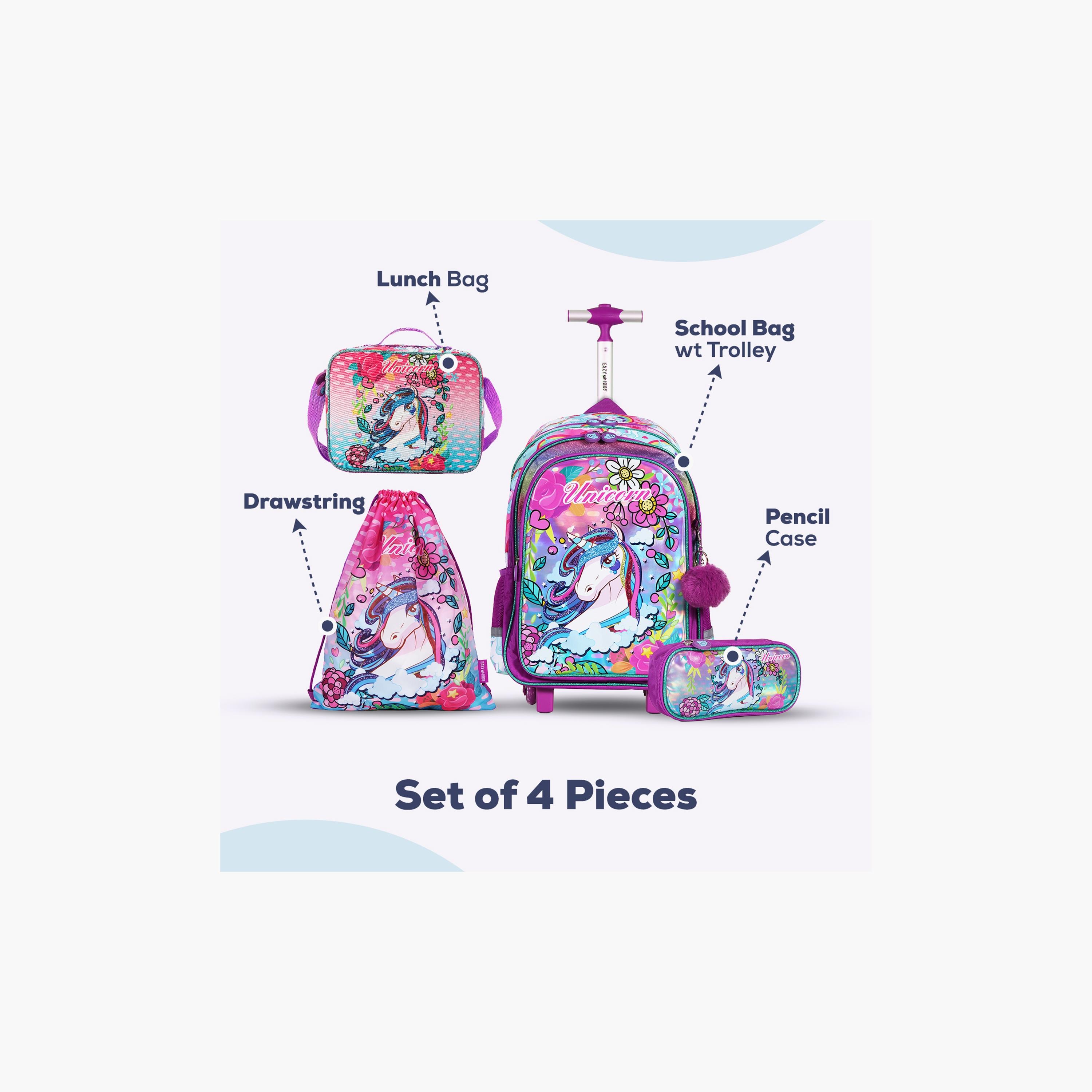 Eazy Kid 4-Piece School Bag, Lunch Bag, Activity Bag & Pencil Case, 17 Inch, Unicorn Pink-school-bagsandbackpacks-sets-image-4