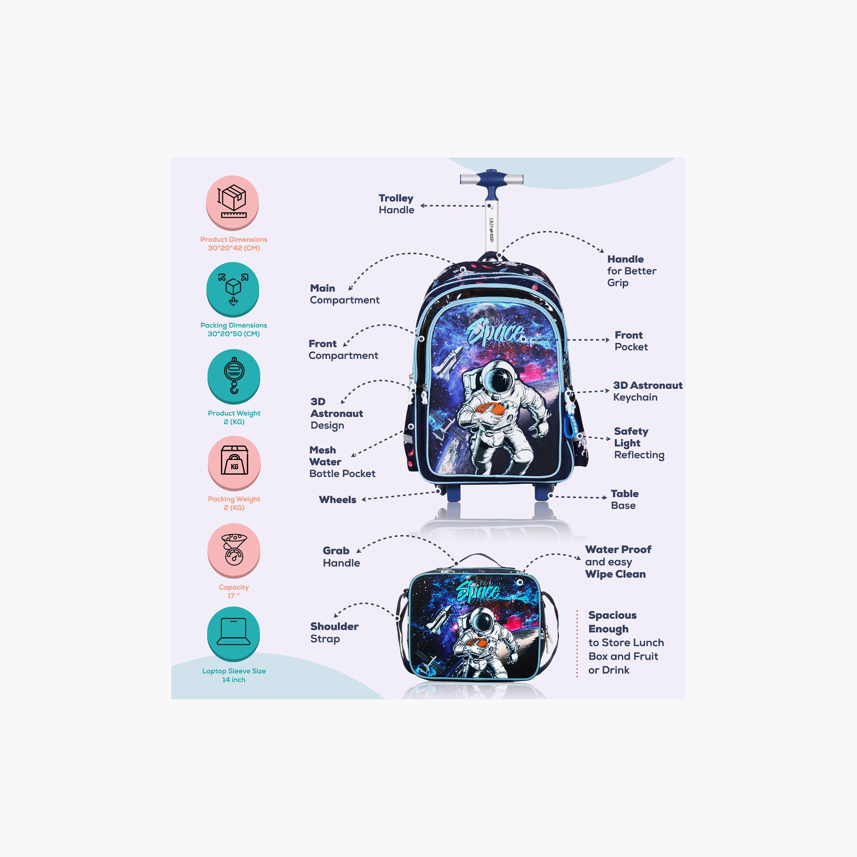Eazy Kids - 4-Piece School Bag, Lunch Bag, Activity Bag & Pencil Case, 17 Inch, Astronaut Blue-school-bagsandbackpacks-sets-image-2