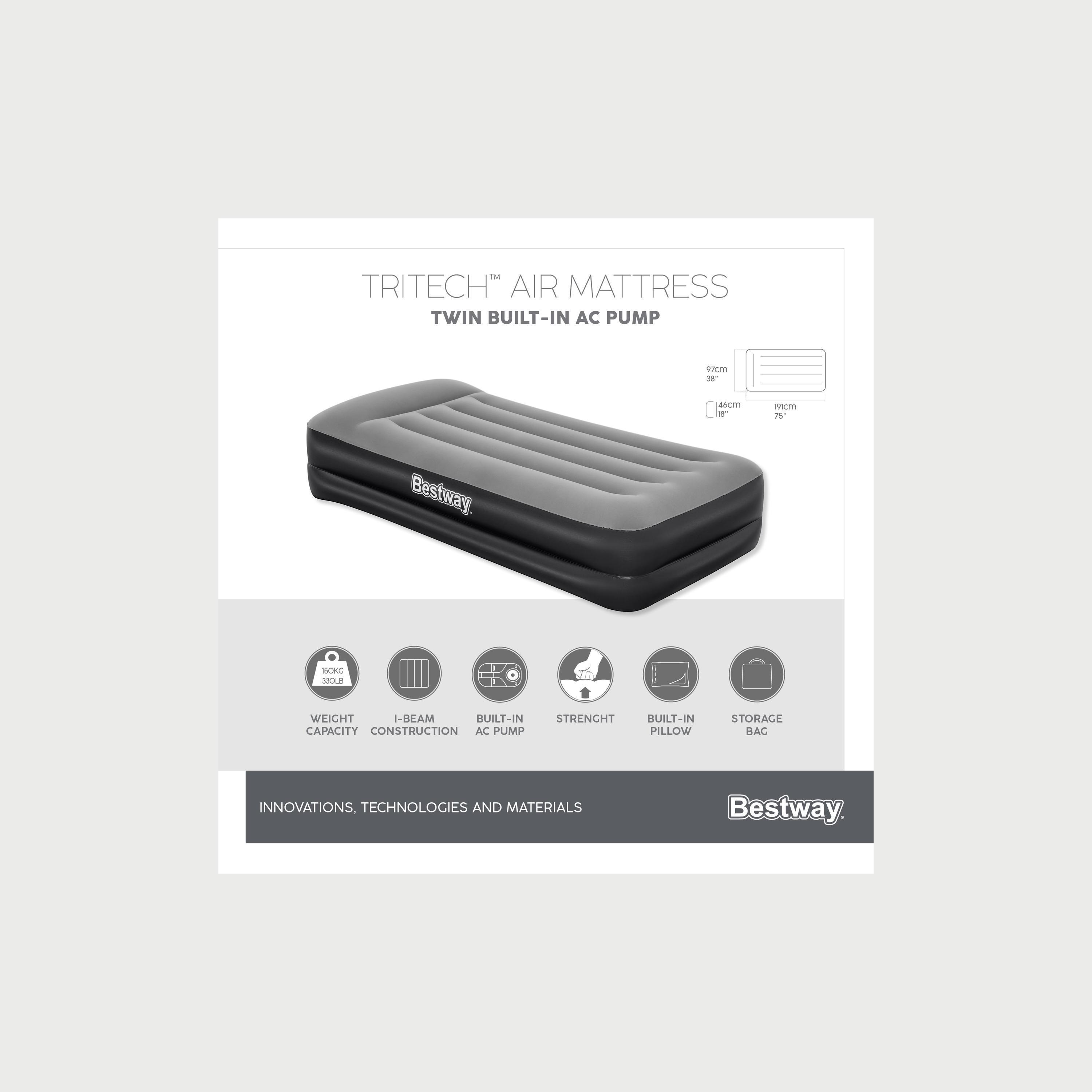 Bestway Tritech Air Mattress with Built-in AC Pump and Antimicrobial Coating, Twin -toys-outdoor-sports-image-2