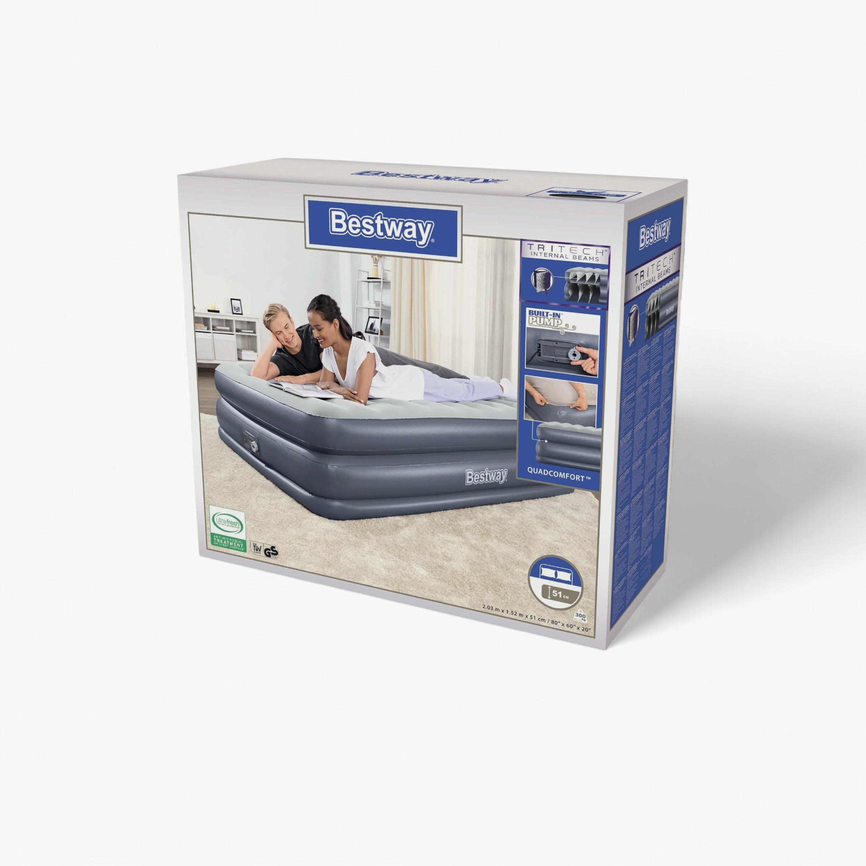 Bestway Tritech QuadComfort Air Mattress with Built-in AC Pump and Antimicrobial Coating, Queen -toys-outdoor-poolandbeach-image-5
