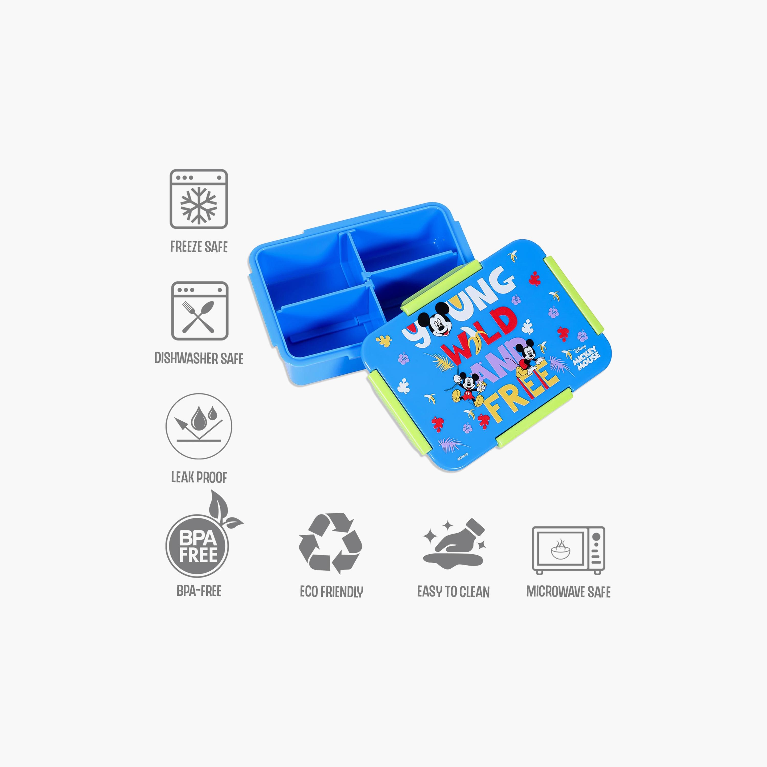 Eazy Kids Disney Mickey And Friends 1  2  3 4 Compartment Convertible Bento Lunch Box, Blue-school-lunchessentials-lunchboxes-image-2