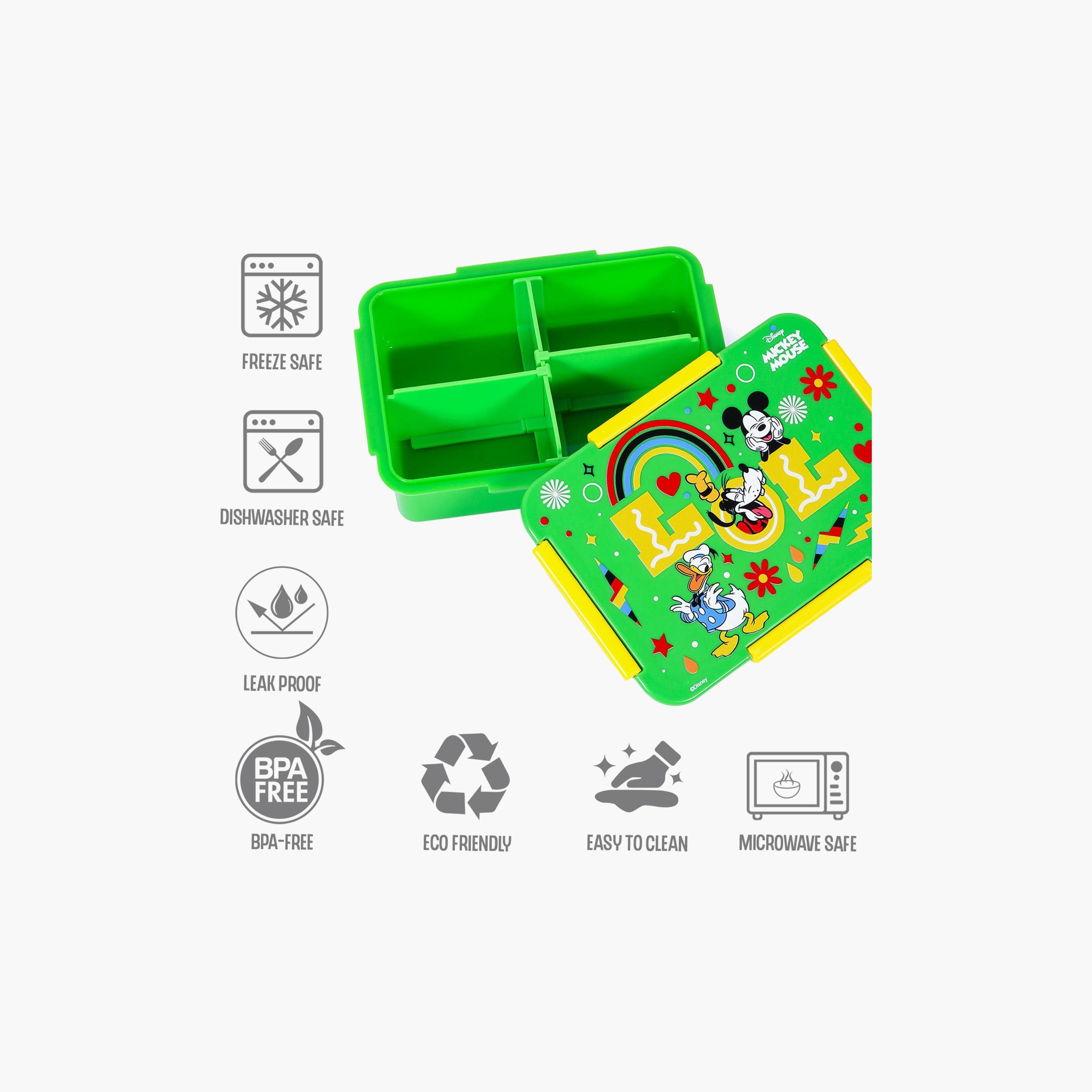 Eazy Kids Disney LOL Mickey Mouse 1  2  3 4 Compartment Convertible Bento Lunch Box, Green-school-lunchessentials-lunchboxes-image-2
