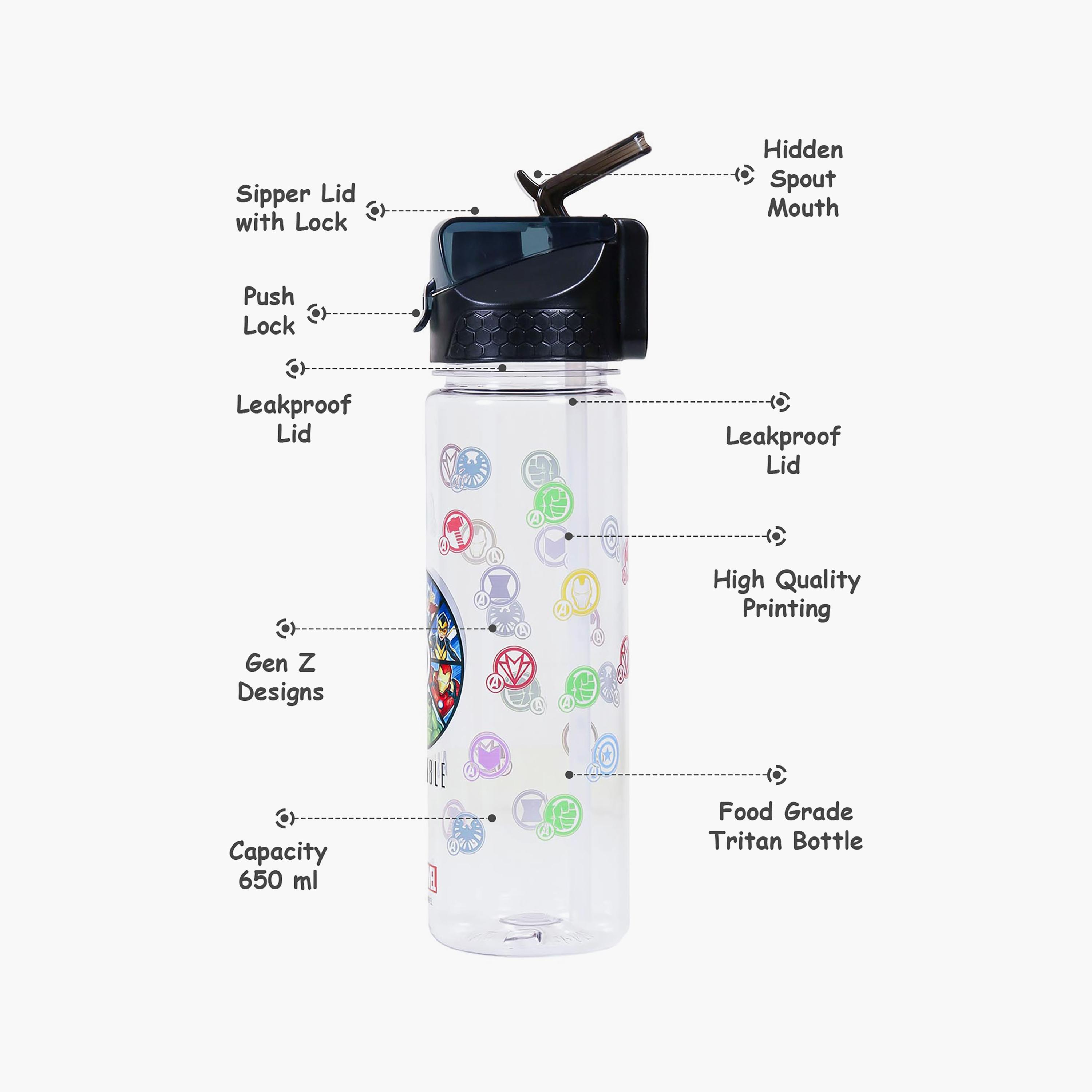 Marvel Avengers Assemble 2-In-1 Tritan Water Bottle 650ml, Black-school-waterbottles-image-2