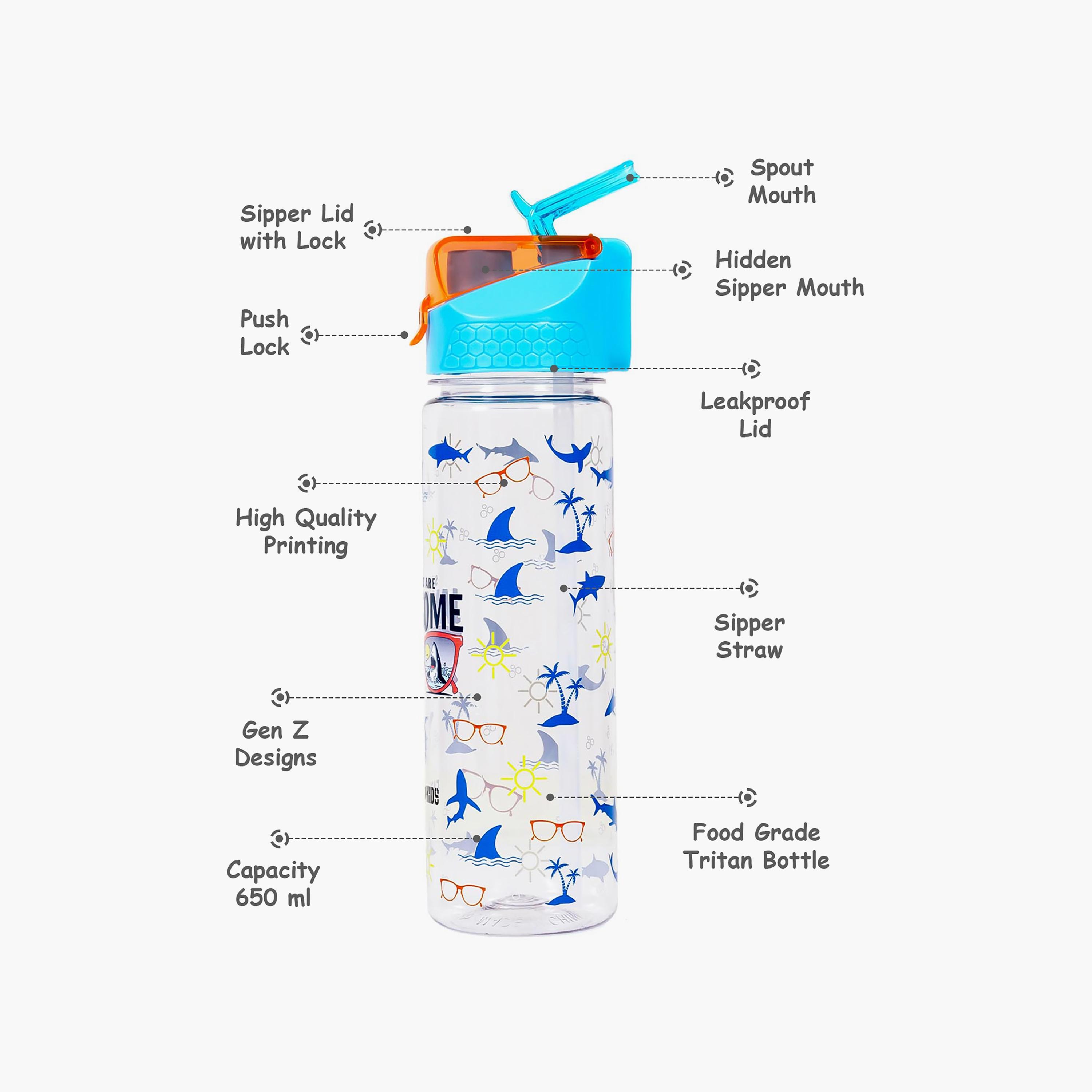 Eazy Kids Jawsome Shark 2-In-1 Tritan Water Bottle 650ml, Blue-school-waterbottles-image-2