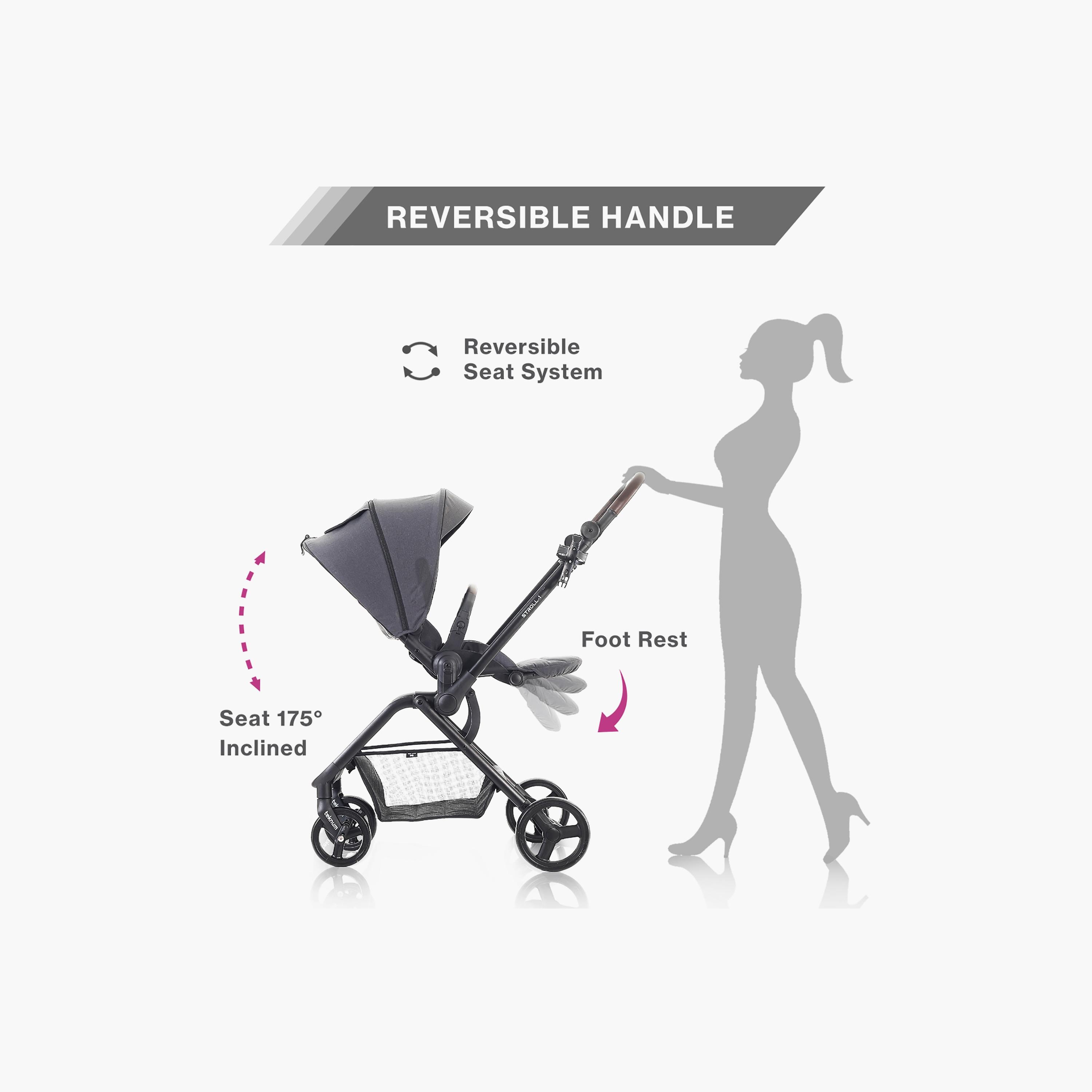 سترول-1 ترافيل سيستم مع عربة أطفال قابلة للعكس و مقعد سيارة كومباكتو بيبي من تيكنام, رمادي-baby-gear-strollersandprams-travelsystems-image-4
