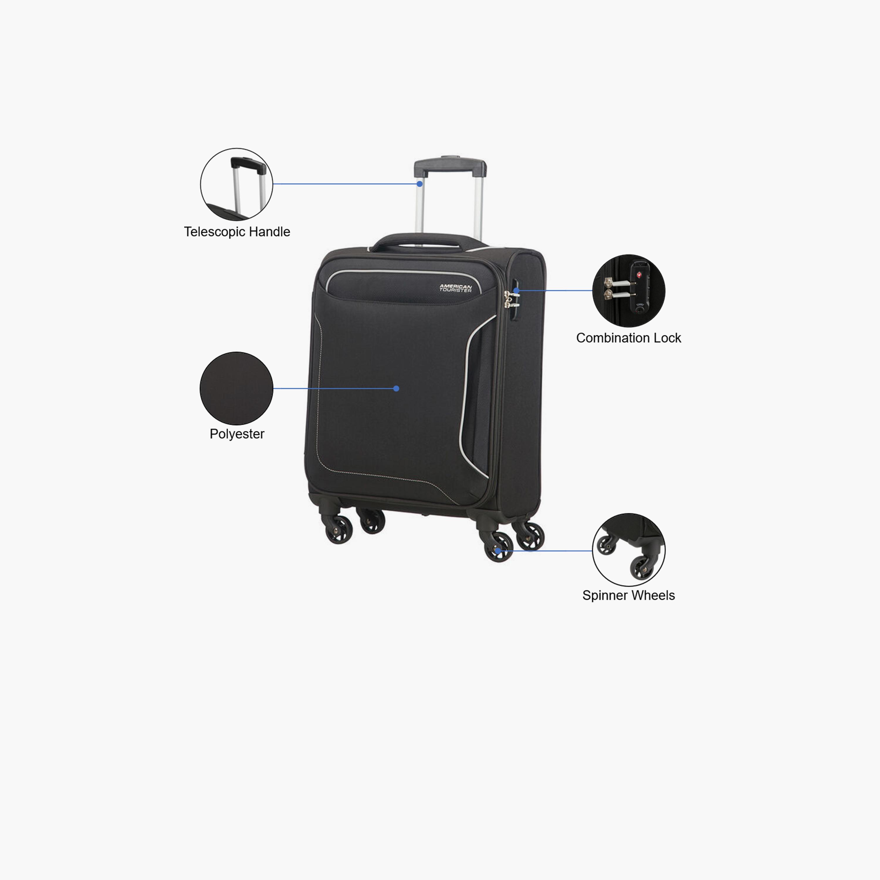 American Tourister Holiday 55 CM Small Cabin Polyester Soft Sided 4-Wheeler Spinner Trolley Bag with TSA Lock-travel-luggagesandbags-luggage-image-3