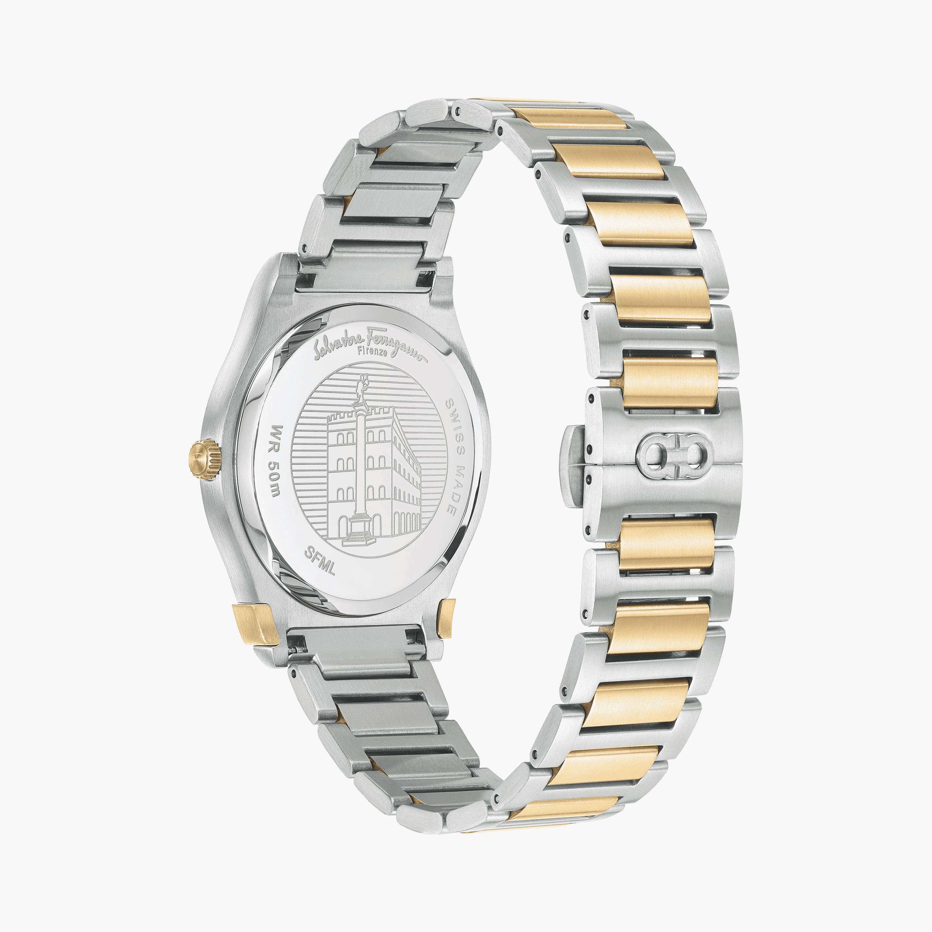 Shop Salvatore Ferragamo Swiss Made Men's Silver & Gold