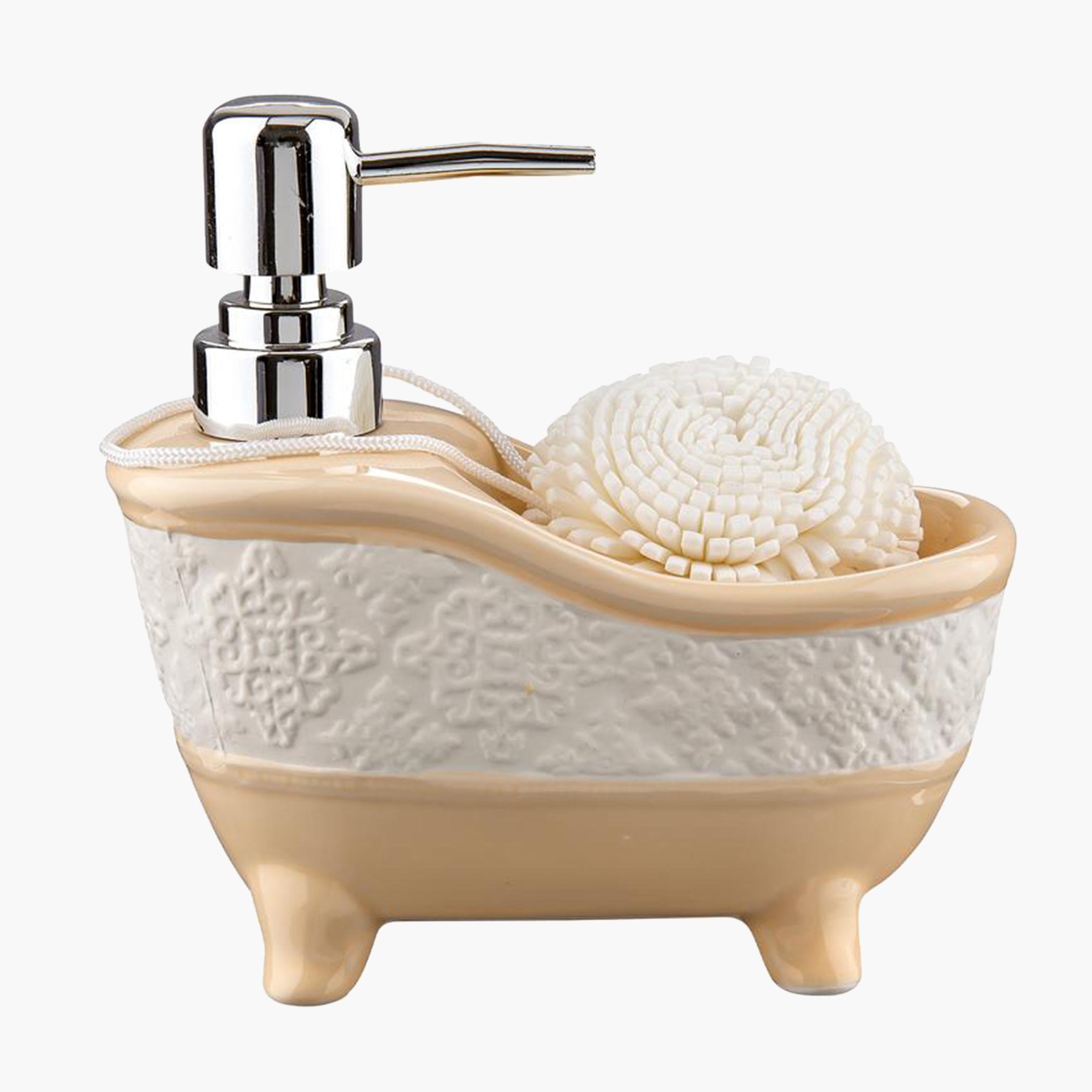موزع صابون سائل سيراميك من باث بلس - 14.8x13 سم-hbxdecorandfurnishings-bathroomaccessories-bathroomsets-image-1