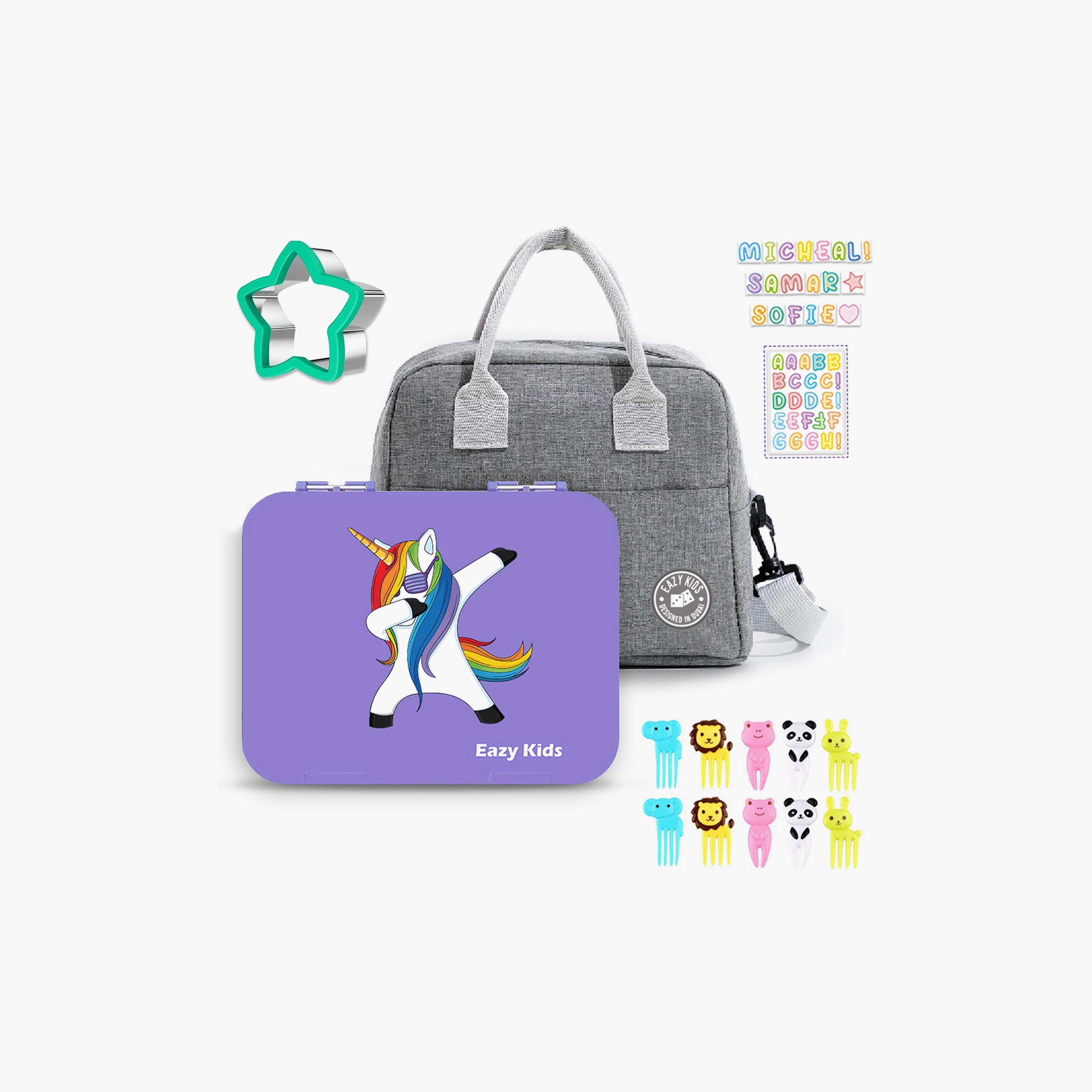 Eazy Kids Unicorn Bento Lunch Box with Lunch Bag-school-lunchessentials-lunchboxes-image-1