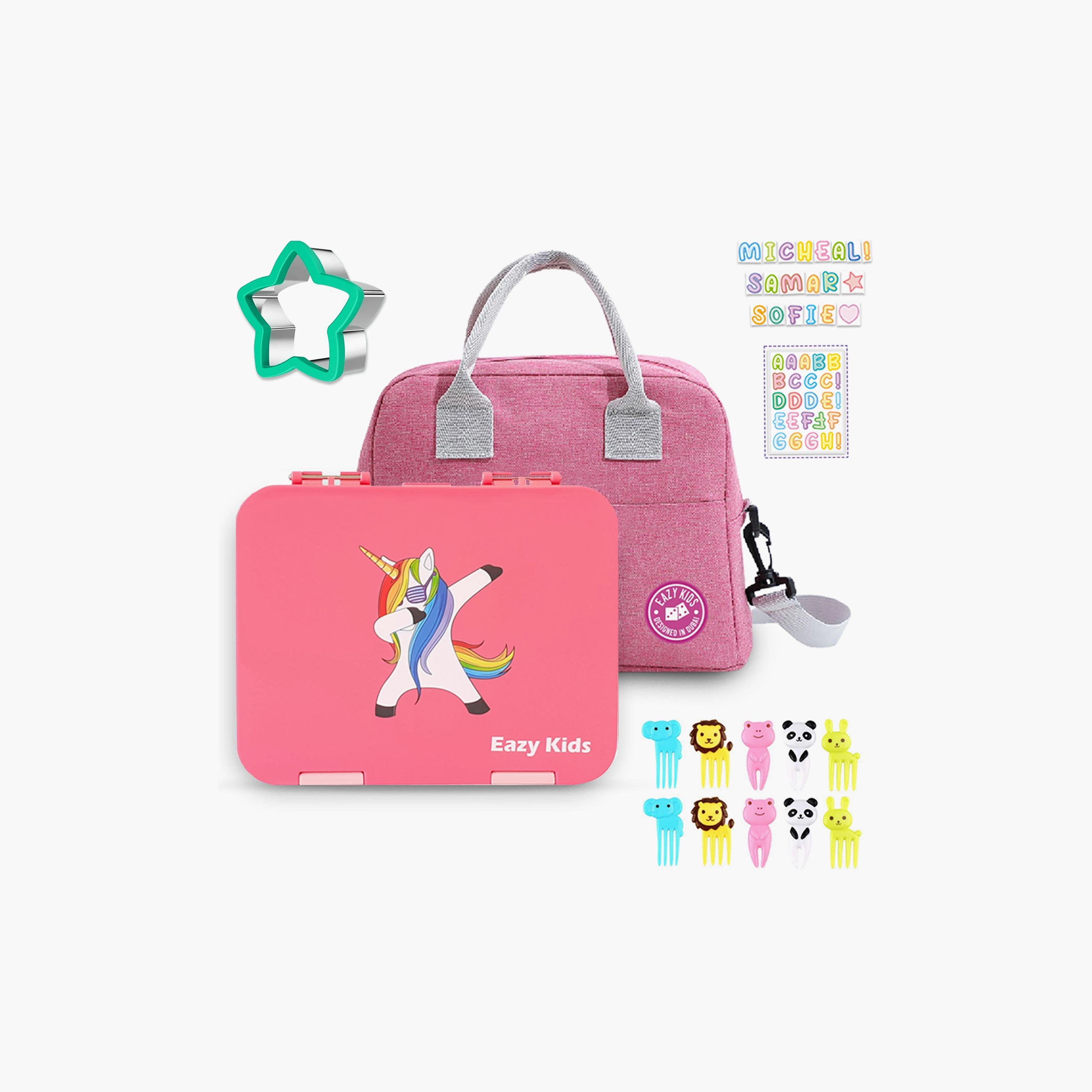 Eazy Kids Unicorn Bento Lunch Box with Lunch Bag-school-lunchessentials-lunchboxes-image-1
