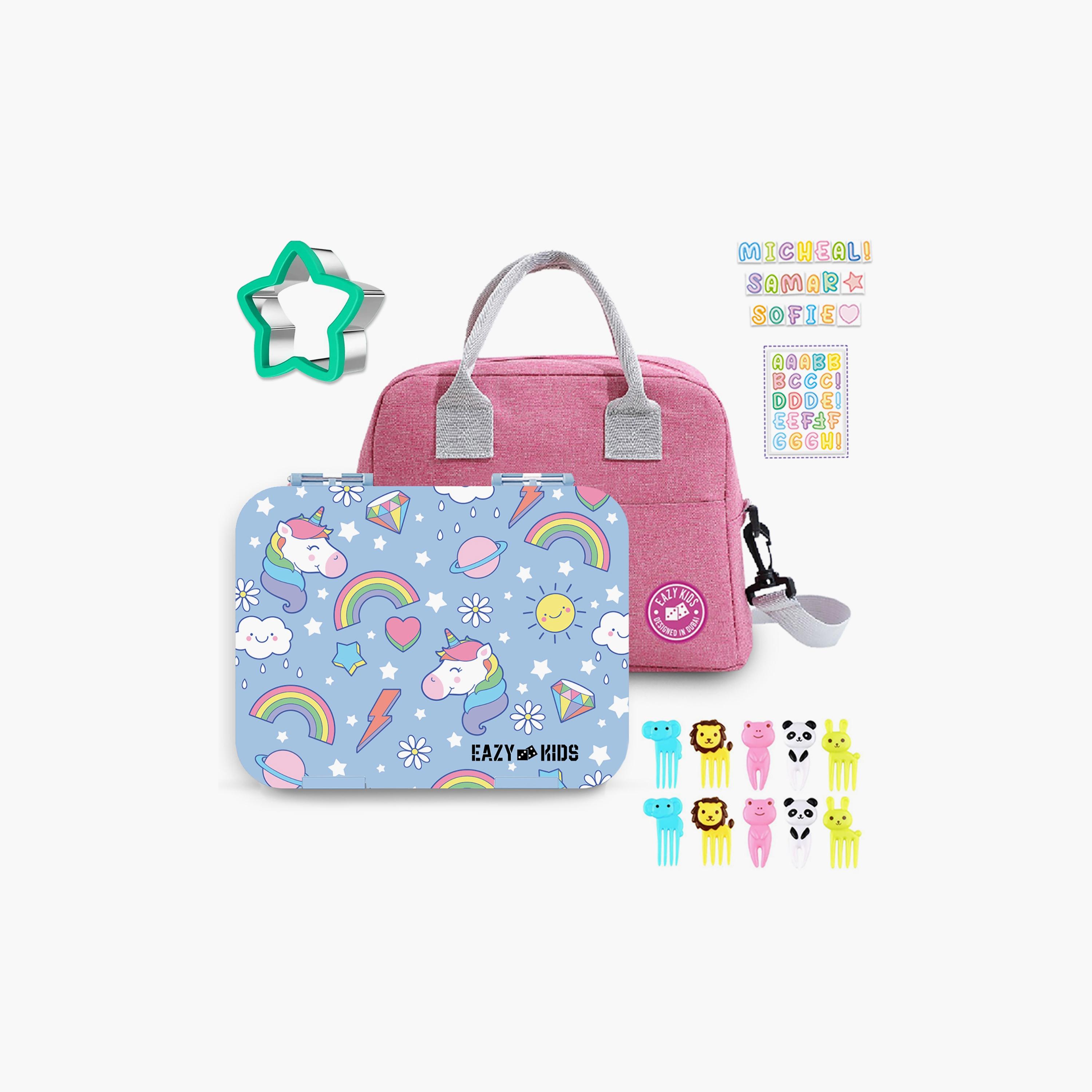 Eazy Kids Unicorn Bento Lunch Box with Lunch Bag-school-lunchessentials-lunchboxes-image-1
